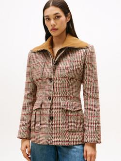 Tommy Hilfiger Cotton Blend Check Single Breasted Blazer, Red/Grey