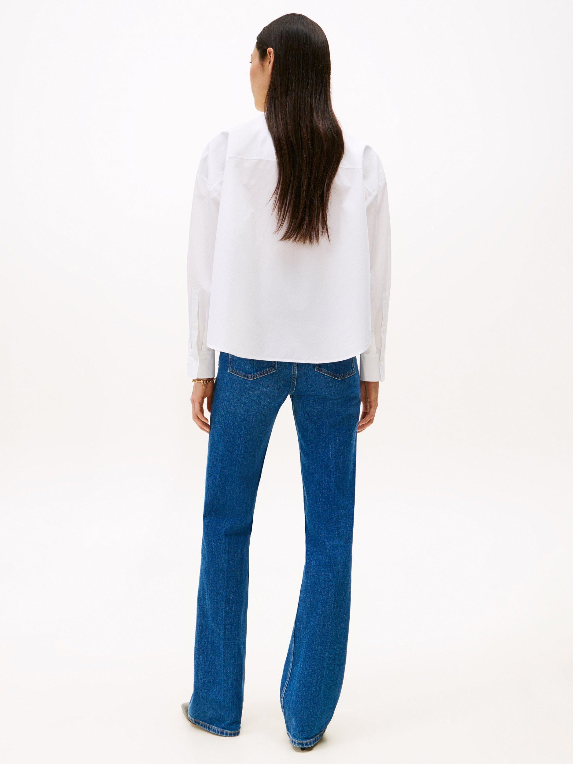 Product image 2 of 5, which shows Tommy Hilfiger Bow Neck Poplin Top, Optic White, 4