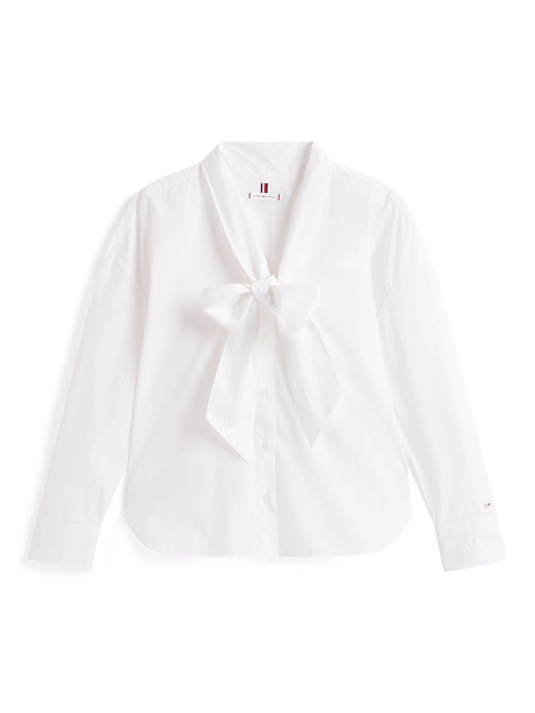 Product image 5 of 5, which shows Tommy Hilfiger Bow Neck Poplin Top, Optic White, 4