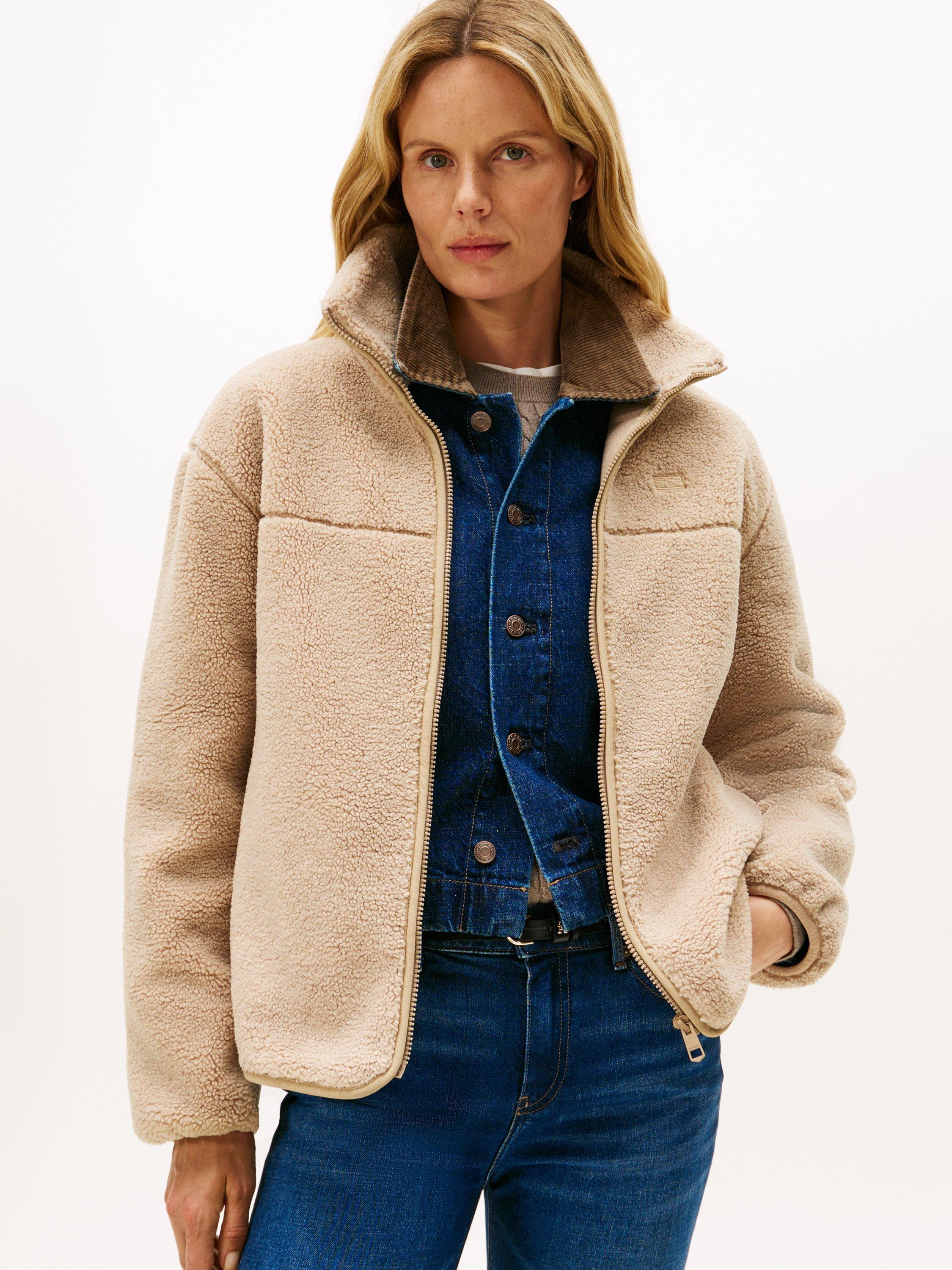 Product image 1 of 5, which shows Tommy Hilfiger Sherpa Funnel Neck Jacket, Beige, L