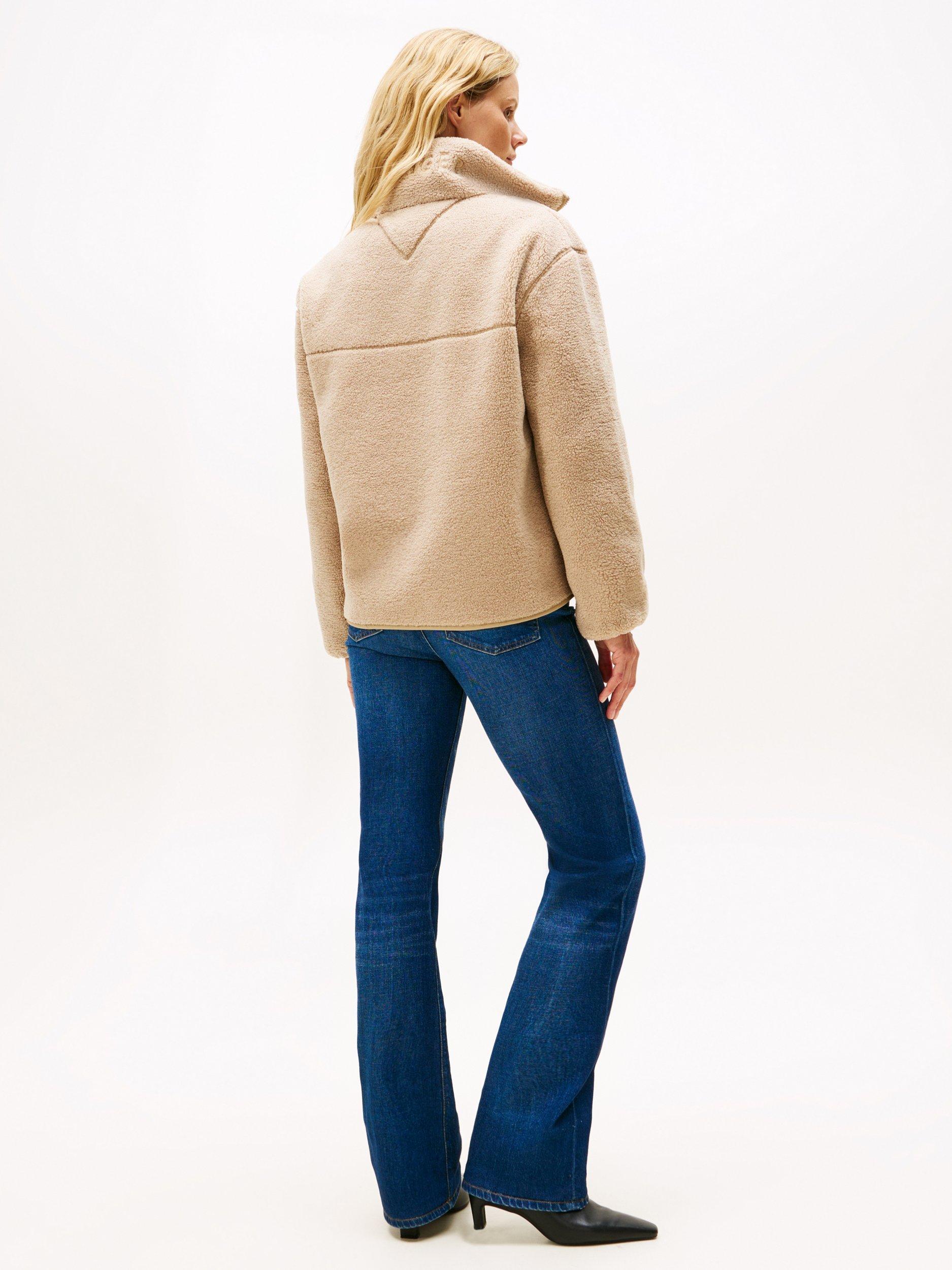 Product image 2 of 5, which shows Tommy Hilfiger Sherpa Funnel Neck Jacket, Beige, L