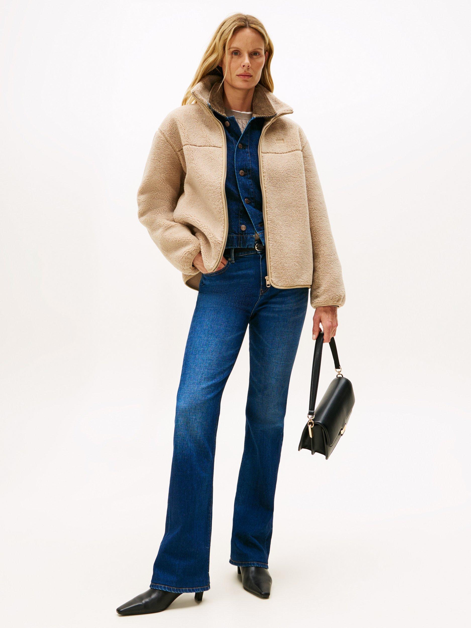 Product image 3 of 5, which shows Tommy Hilfiger Sherpa Funnel Neck Jacket, Beige, L