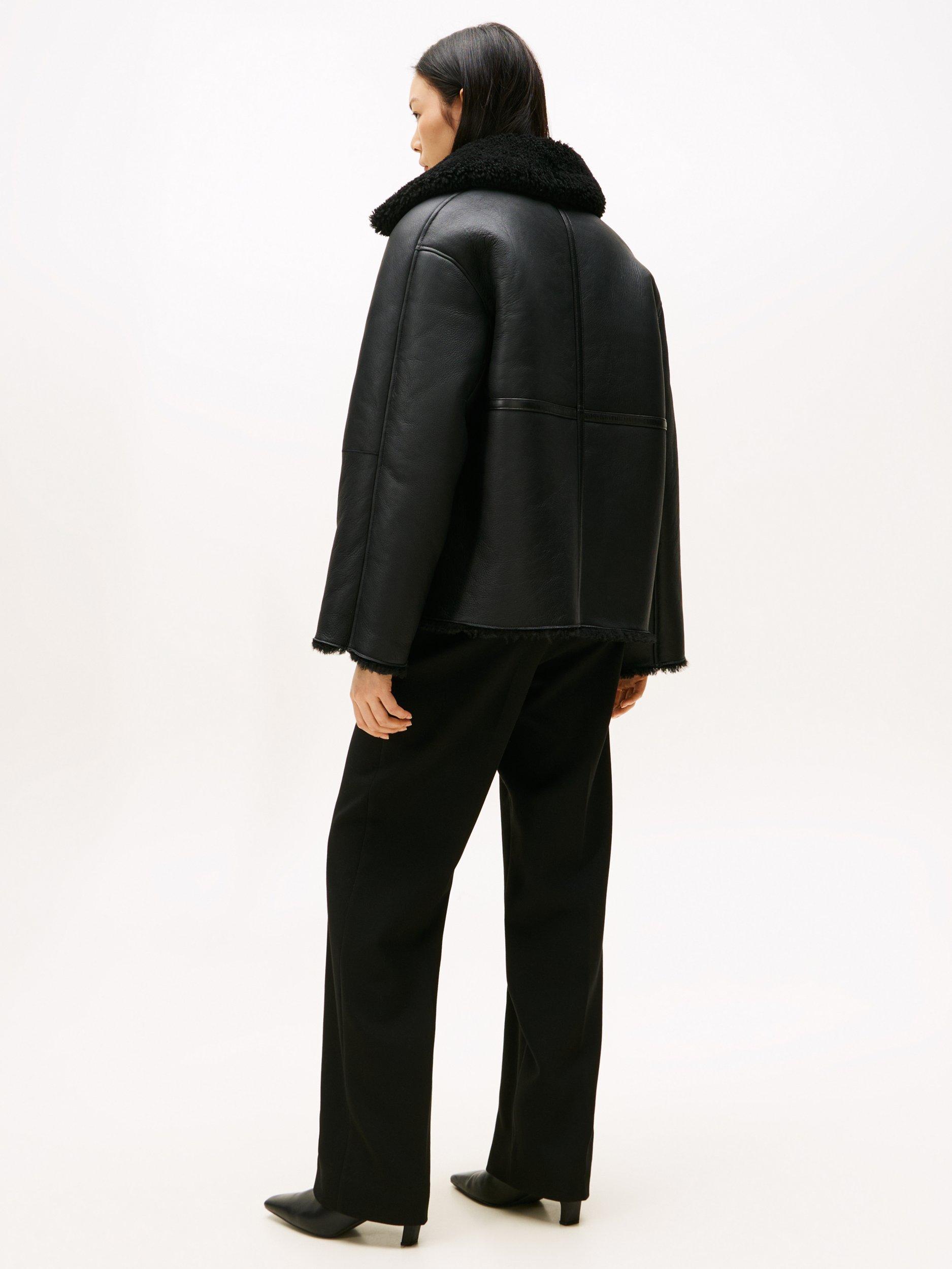 Product image 2 of 6, which shows Tommy Hilfiger Shearling Leather Jacket, Black, XS-S