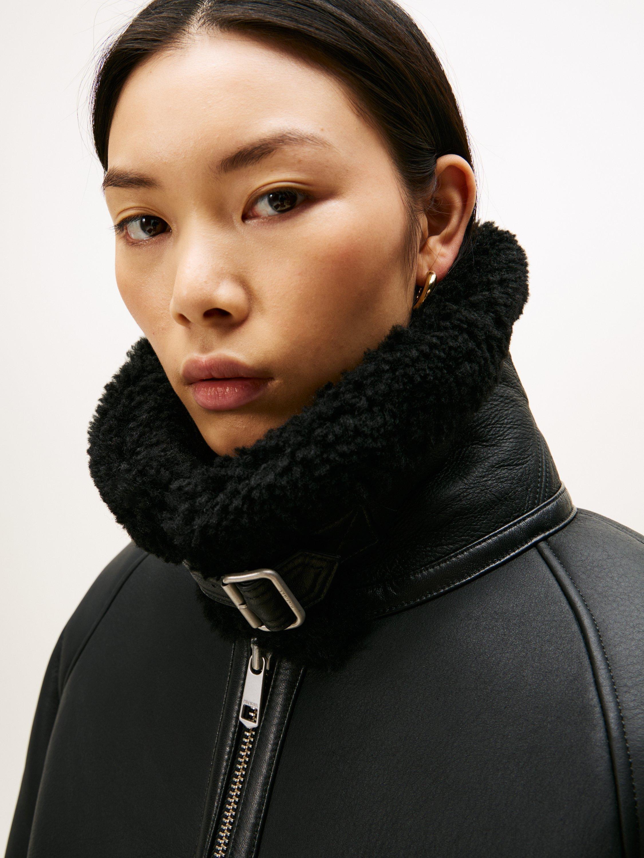 Product image 4 of 6, which shows Tommy Hilfiger Shearling Leather Jacket, Black, XS-S