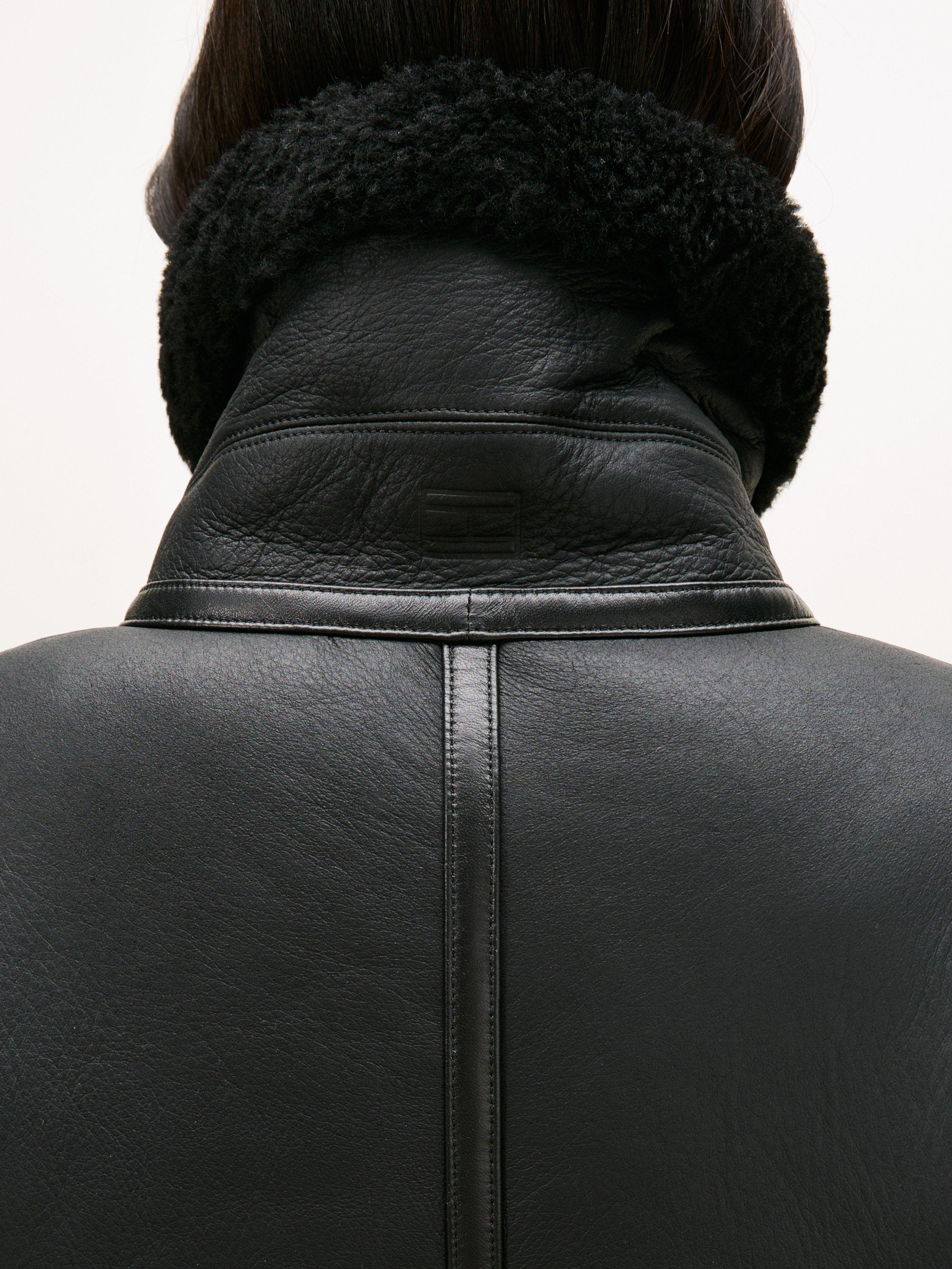 Product image 5 of 6, which shows Tommy Hilfiger Shearling Leather Jacket, Black, XS-S