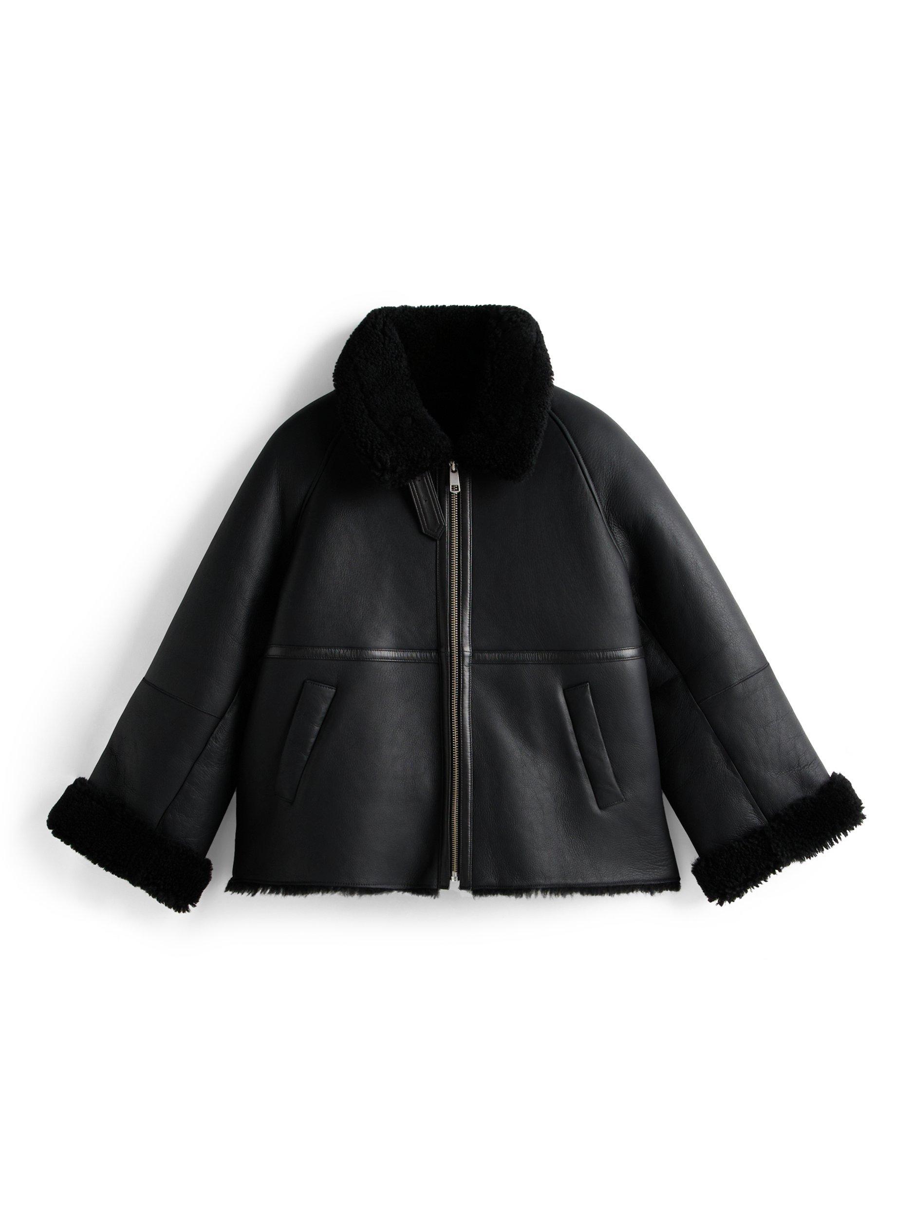 Product image 6 of 6, which shows Tommy Hilfiger Shearling Leather Jacket, Black, XS-S