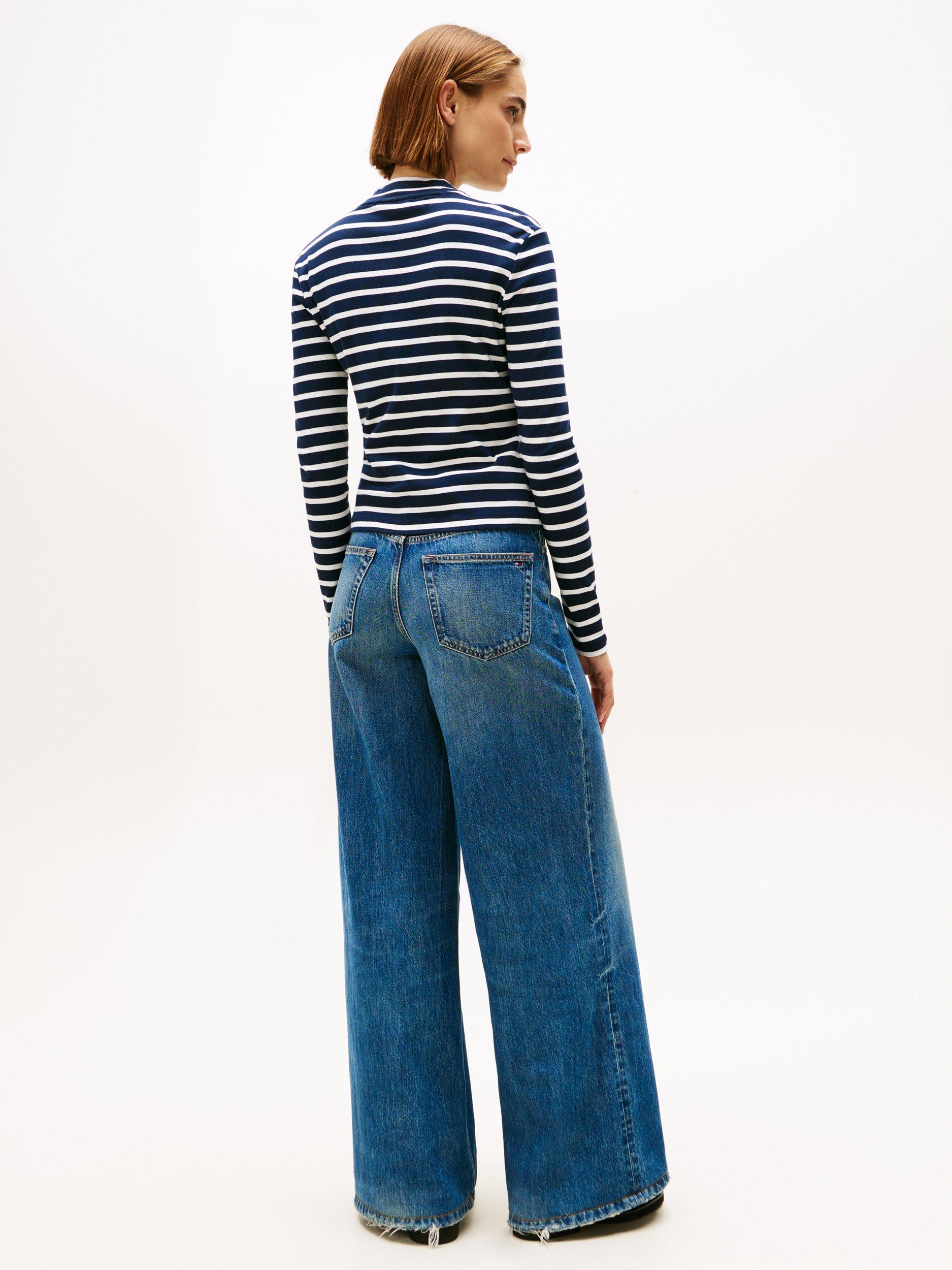 Product image 2 of 5, which shows Tommy Hilfiger Mock Neck Slim Long Sleeve Top, Blue/White, XXL