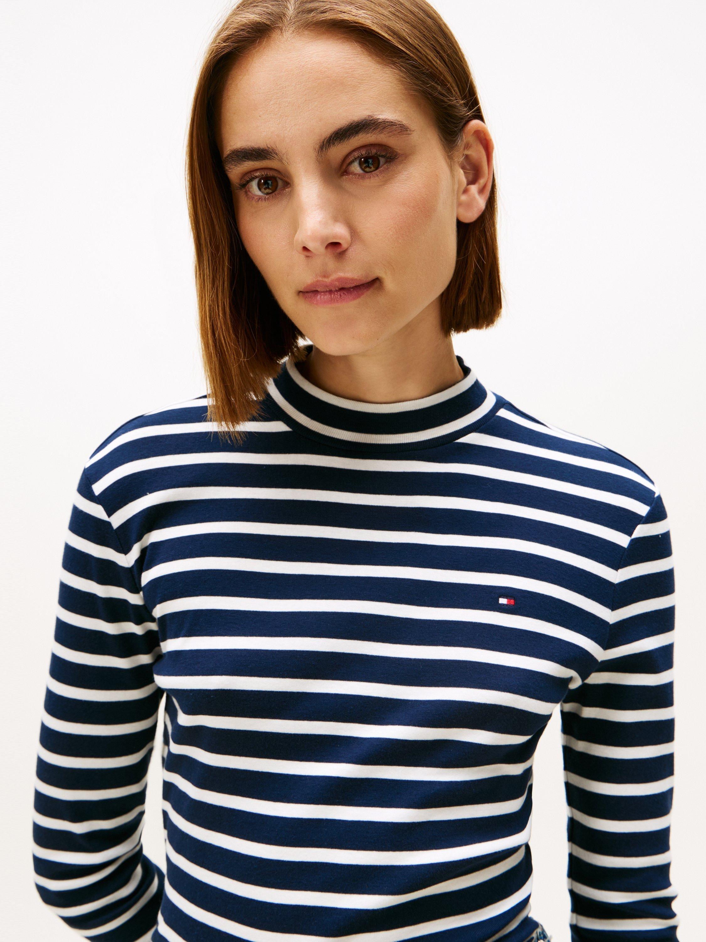 Product image 4 of 5, which shows Tommy Hilfiger Mock Neck Slim Long Sleeve Top, Blue/White, XXL