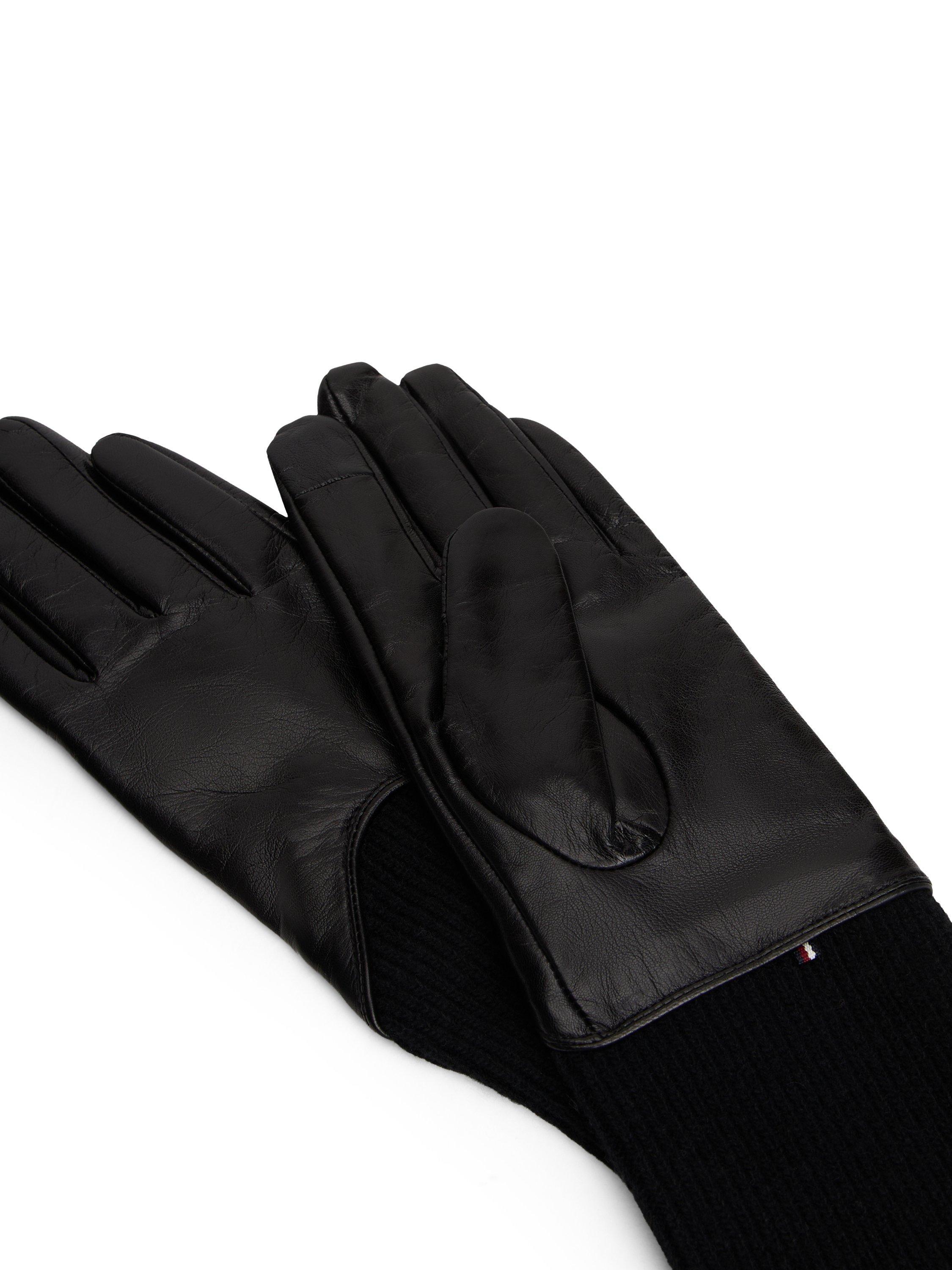 Product image 3 of 3, which shows Tommy Hilfiger The Heritage Leather Blend Gloves , Black, S-M