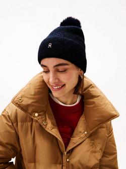 Tommy Hilfiger Monogram Plaque Bobble Hat, Space Blue - view 2, Space Blue