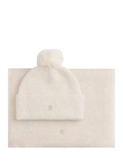 Tommy Hilfiger Metallic Thread Hat & Scarf Gift Set, Ivory