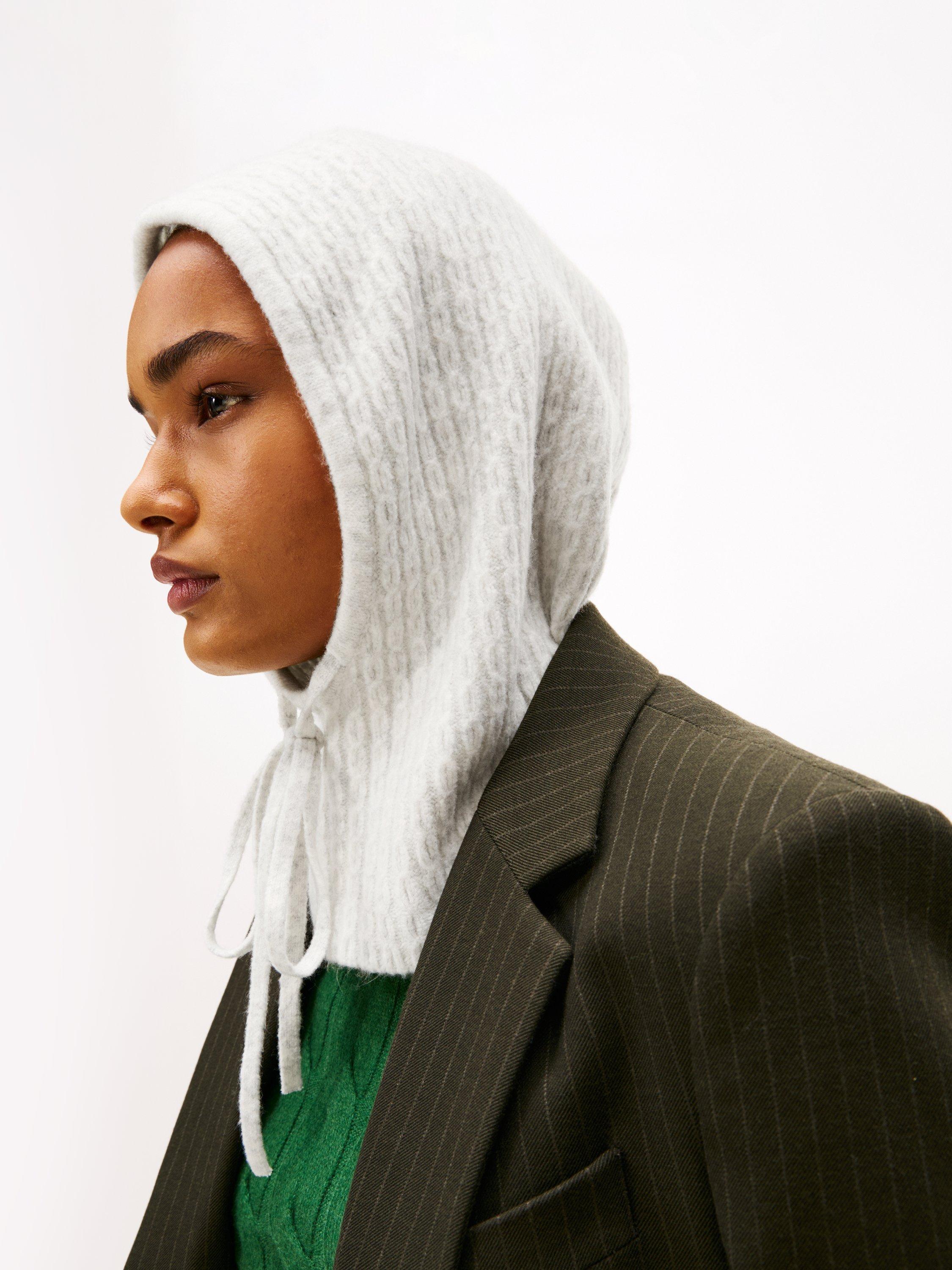 Product image 2 of 5, which shows Tommy Hilfiger Cable Cotton Blend Balaclava, White, One Size