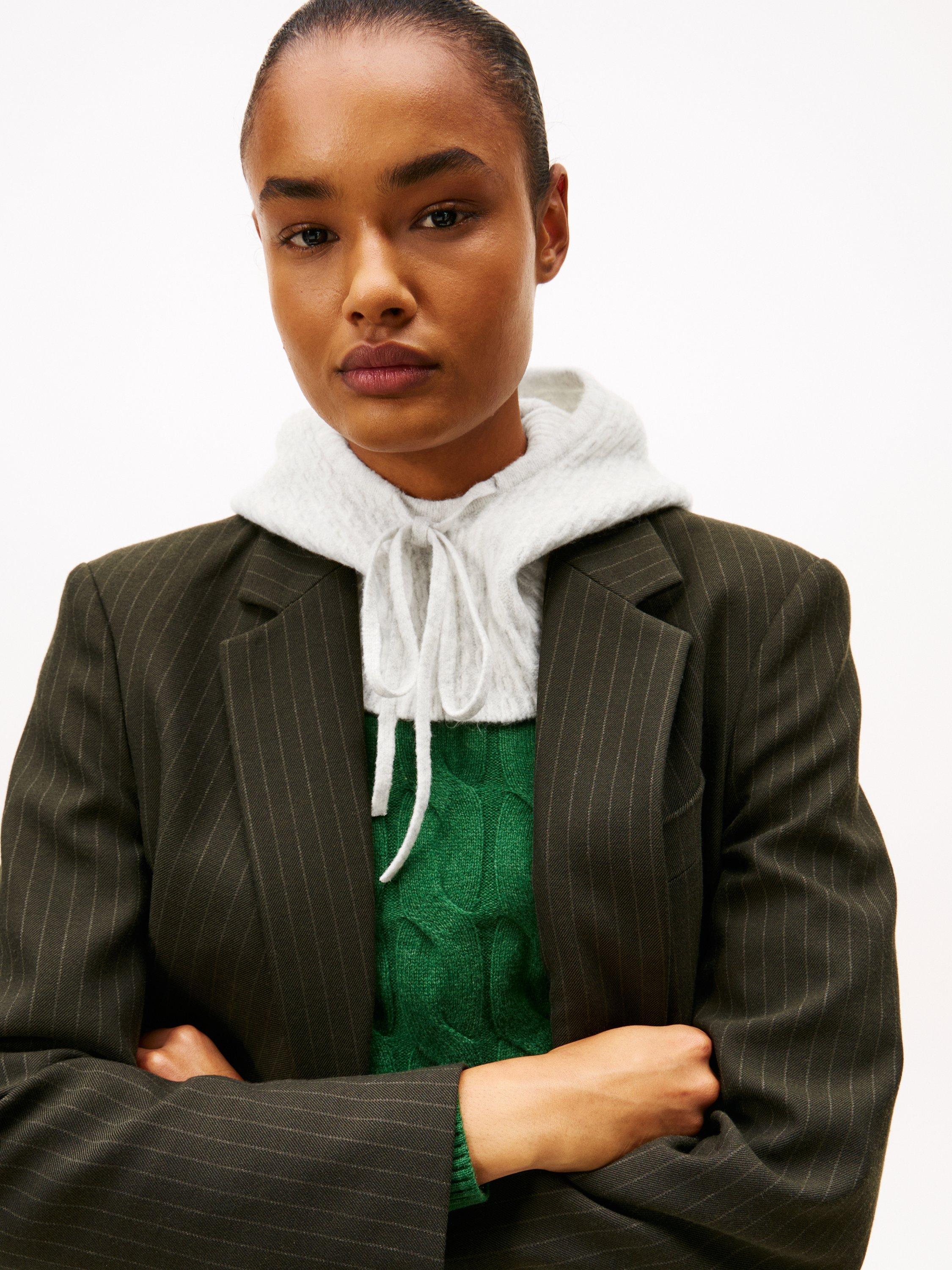 Product image 5 of 5, which shows Tommy Hilfiger Cable Cotton Blend Balaclava, White, One Size