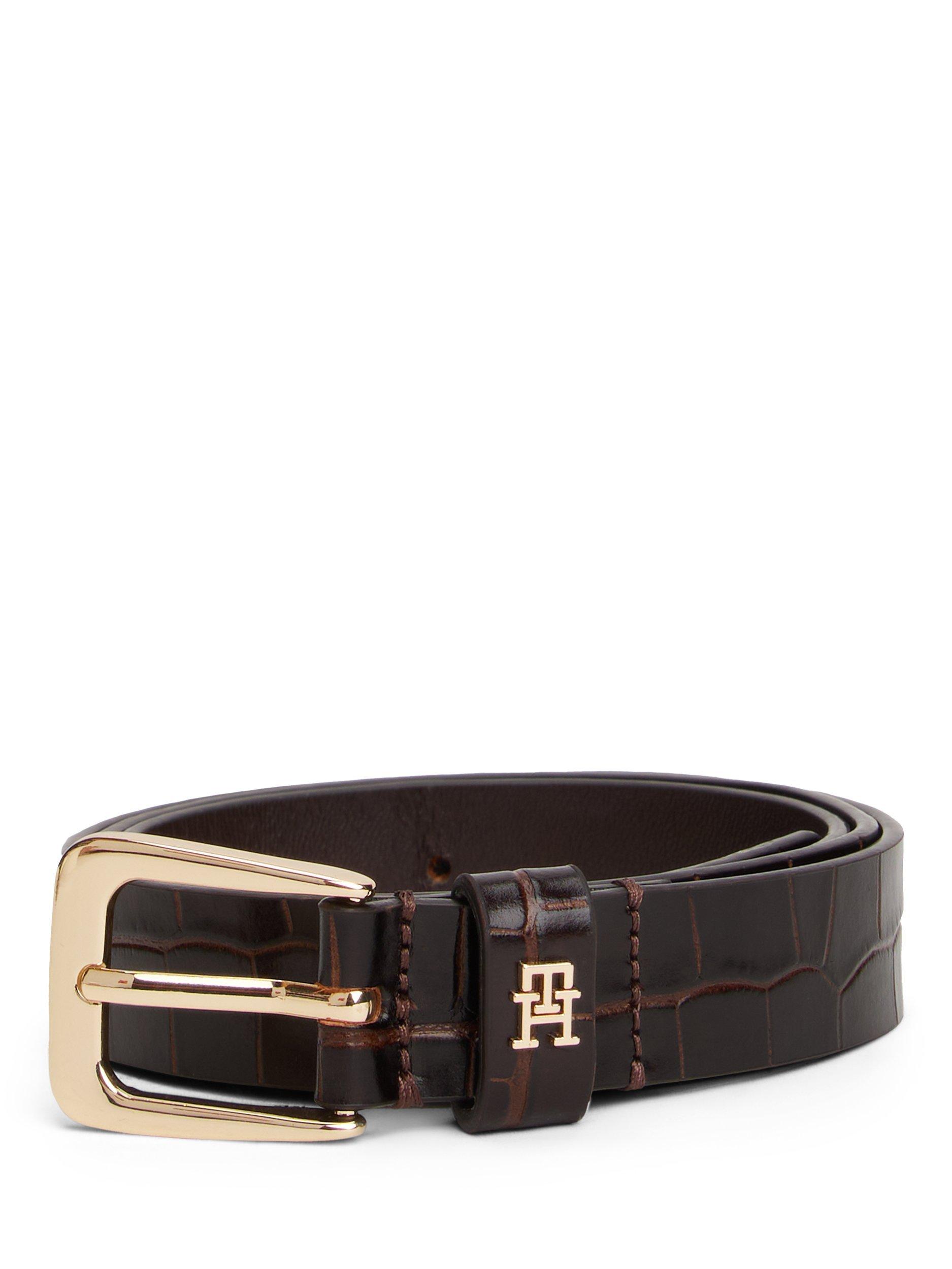 Product image 2 of 4, which shows Tommy Hilfiger Libre Crocodile Texture Leather Belt, Brown, 35