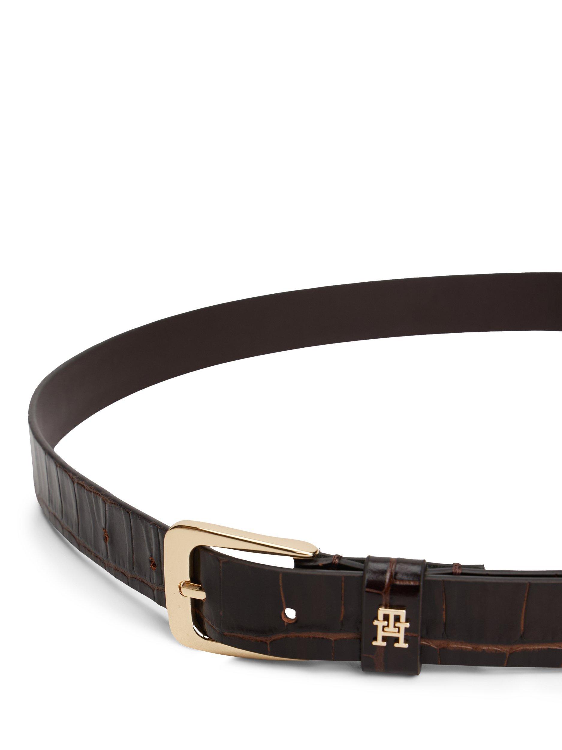 Product image 3 of 4, which shows Tommy Hilfiger Libre Crocodile Texture Leather Belt, Brown, 35