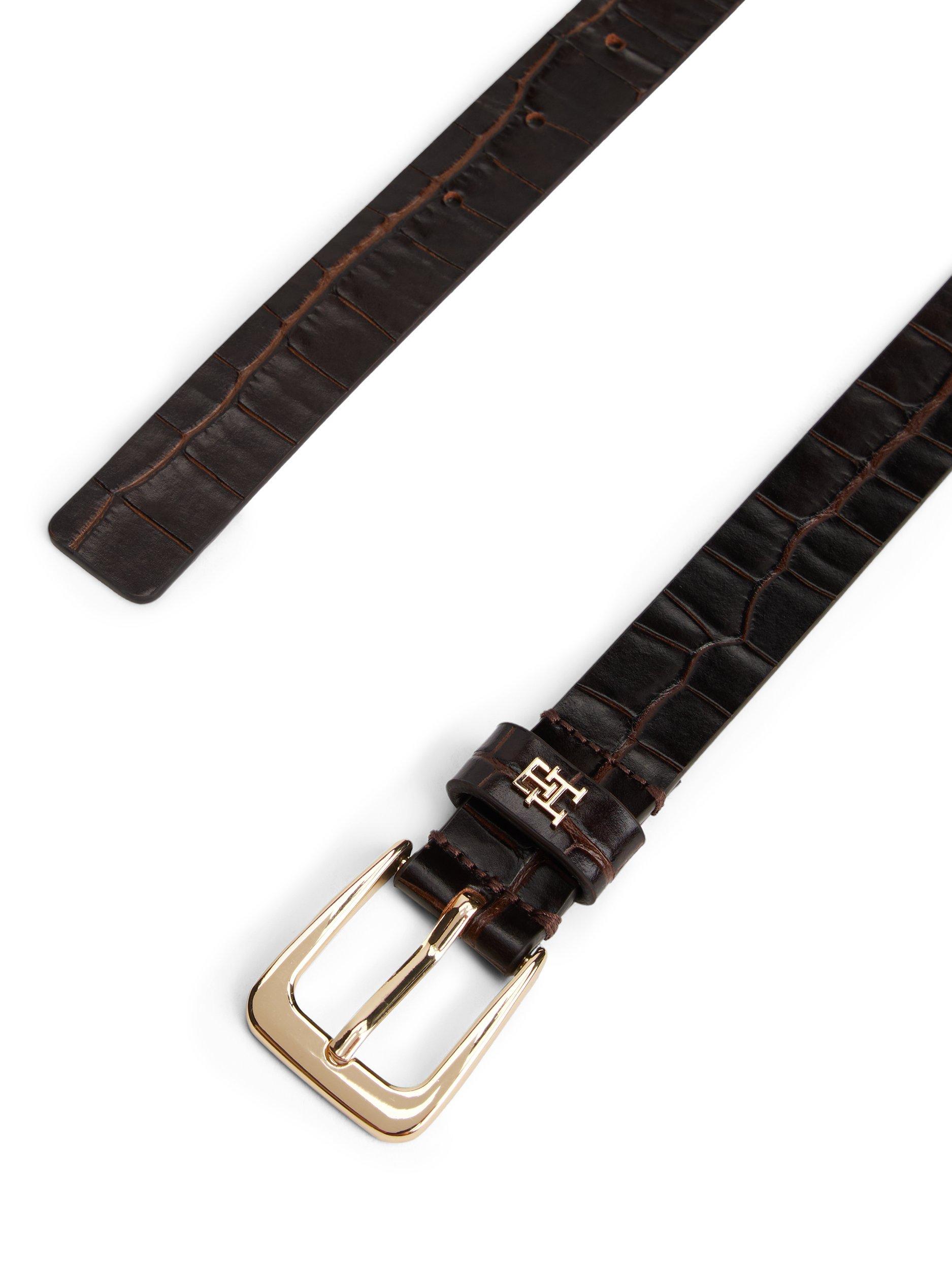 Product image 4 of 4, which shows Tommy Hilfiger Libre Crocodile Texture Leather Belt, Brown, 35