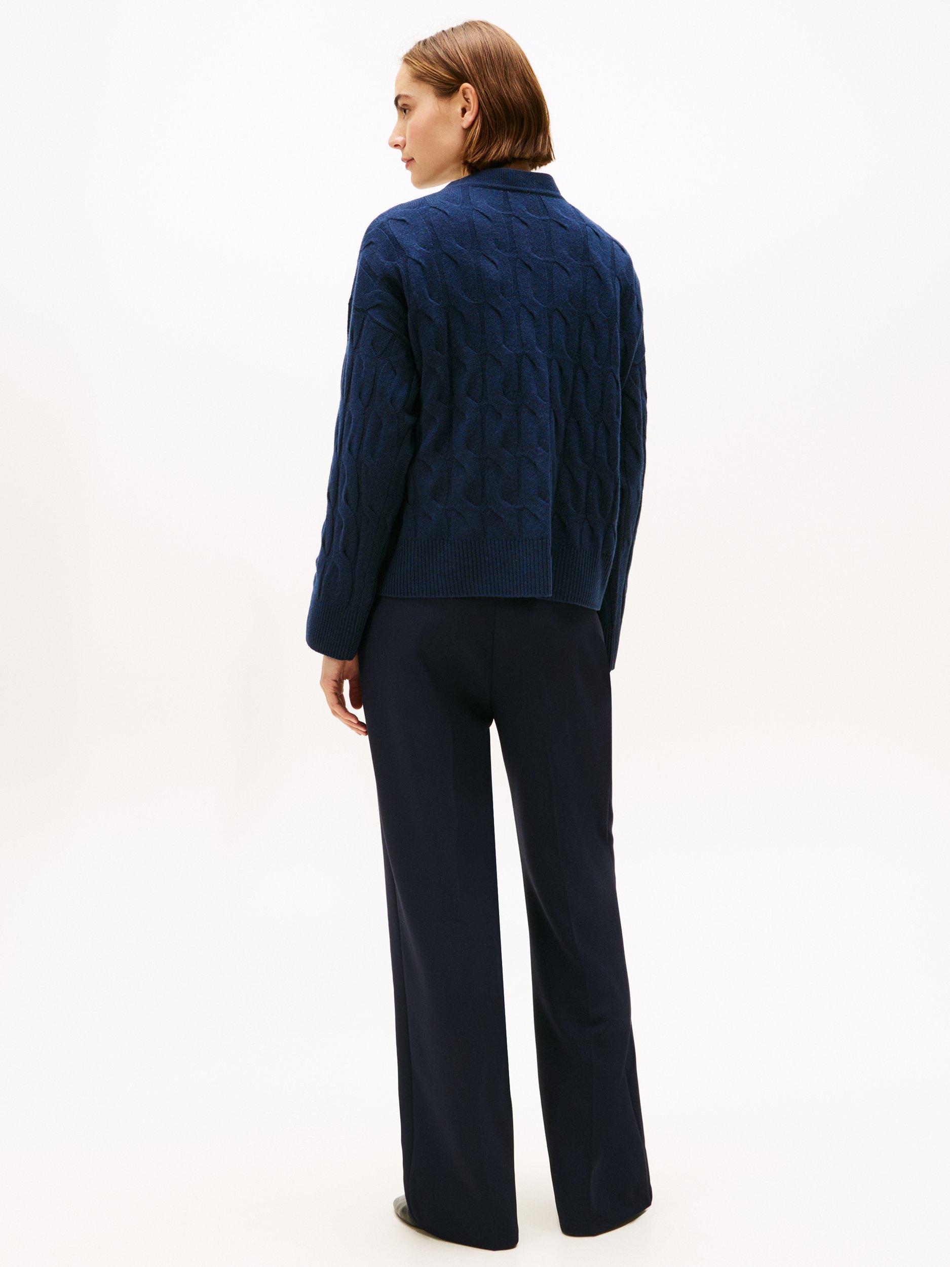 Product image 2 of 5, which shows Tommy Hilfiger Cable V-Neck Oversized Soft Wool Cardigan, Navy, XS
