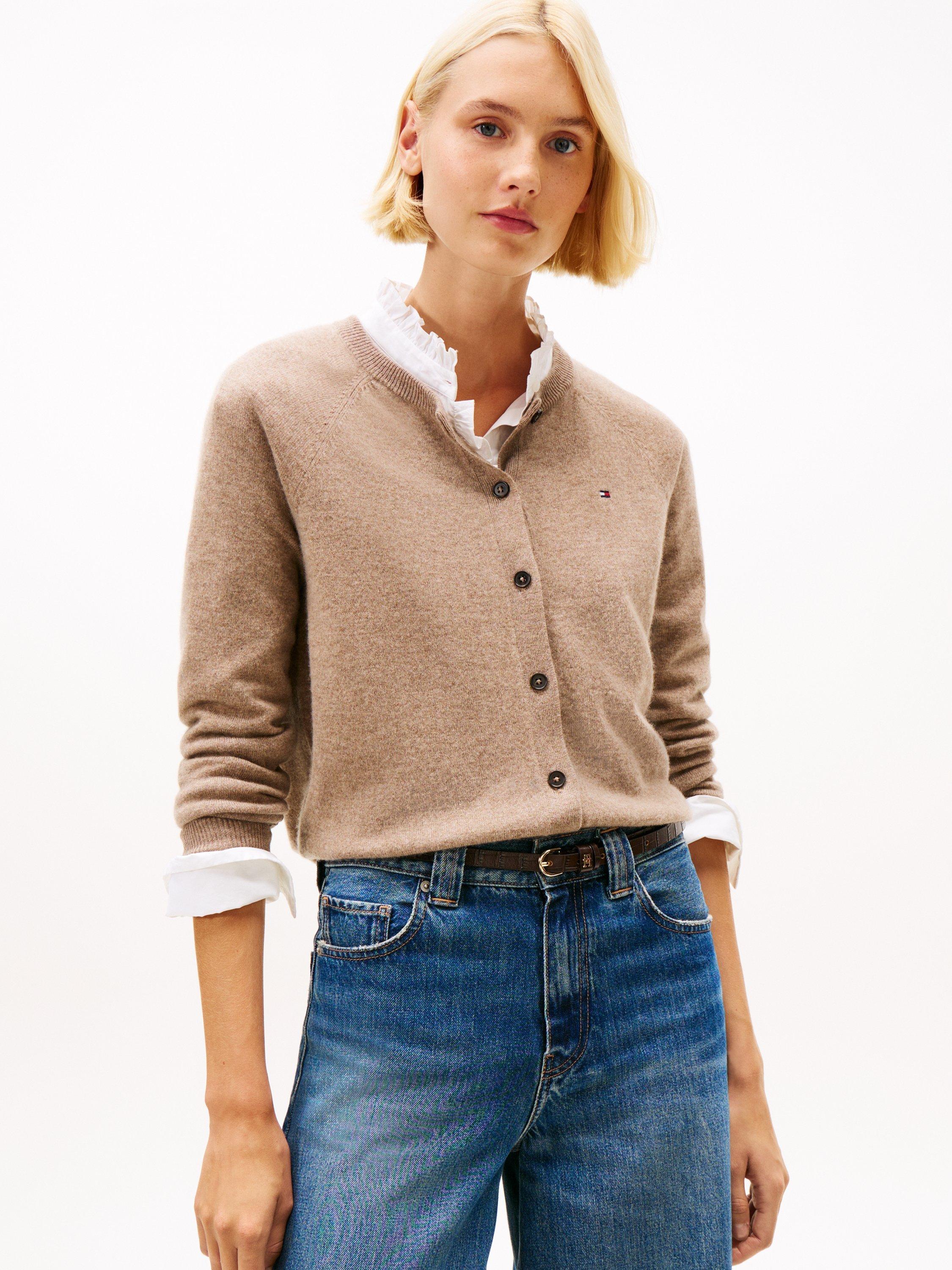 Product image 1 of 5, which shows Tommy Hilfiger Medium Wool Blend Crew Neck Cardigan, Brown, M