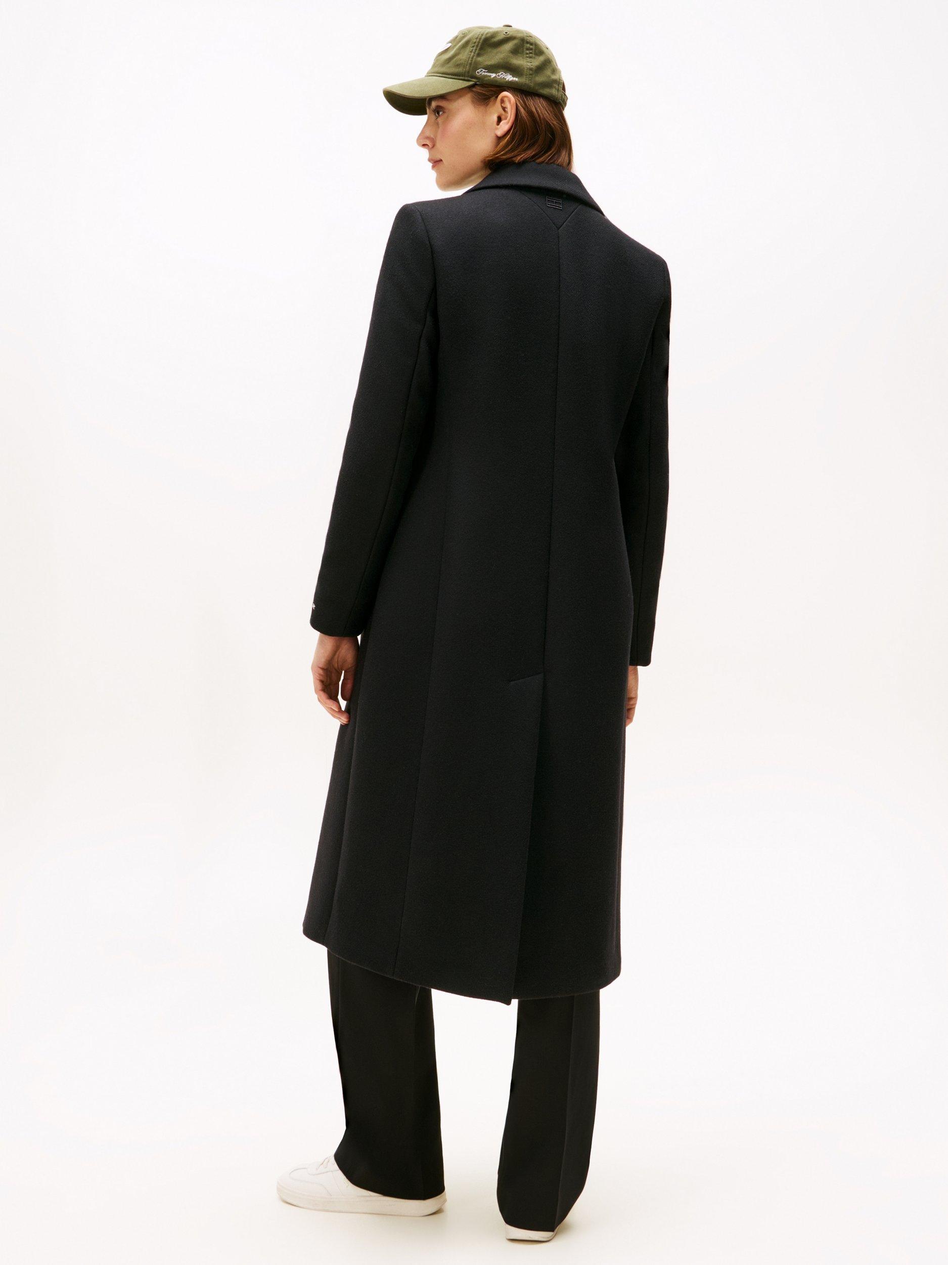Product image 2 of 6, which shows Tommy Hilfiger Wool Cashmere Blend Longline Coat, Black, 10
