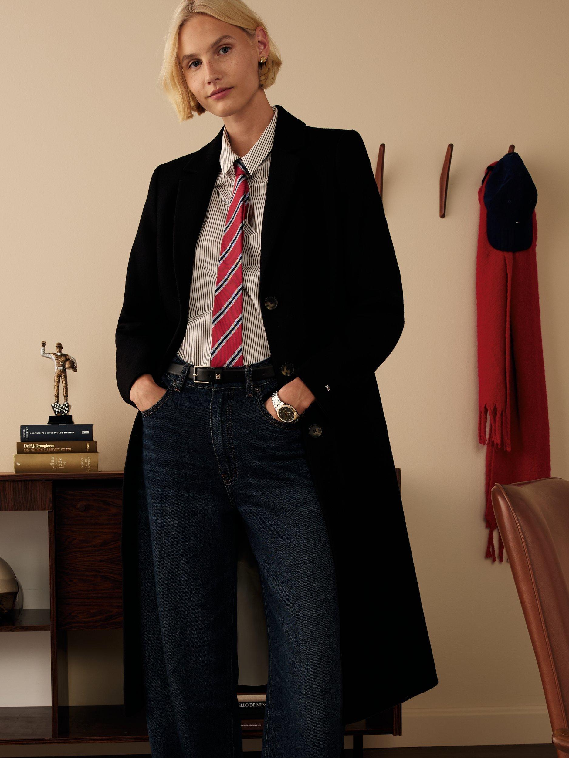 Product image 6 of 6, which shows Tommy Hilfiger Wool Cashmere Blend Longline Coat, Black, 10