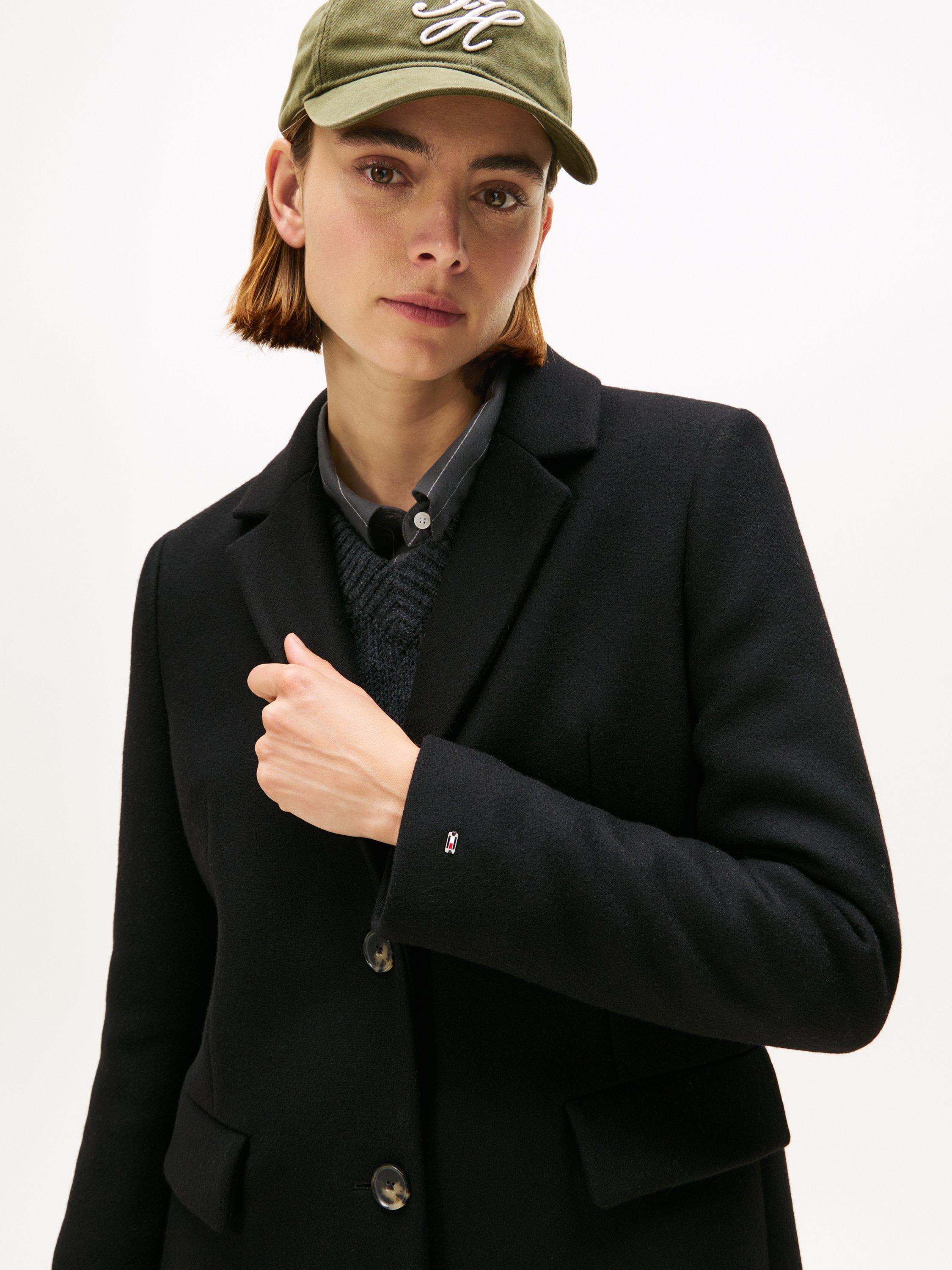 Product image 3 of 6, which shows Tommy Hilfiger Wool Cashmere Blend Longline Coat, Black, 10