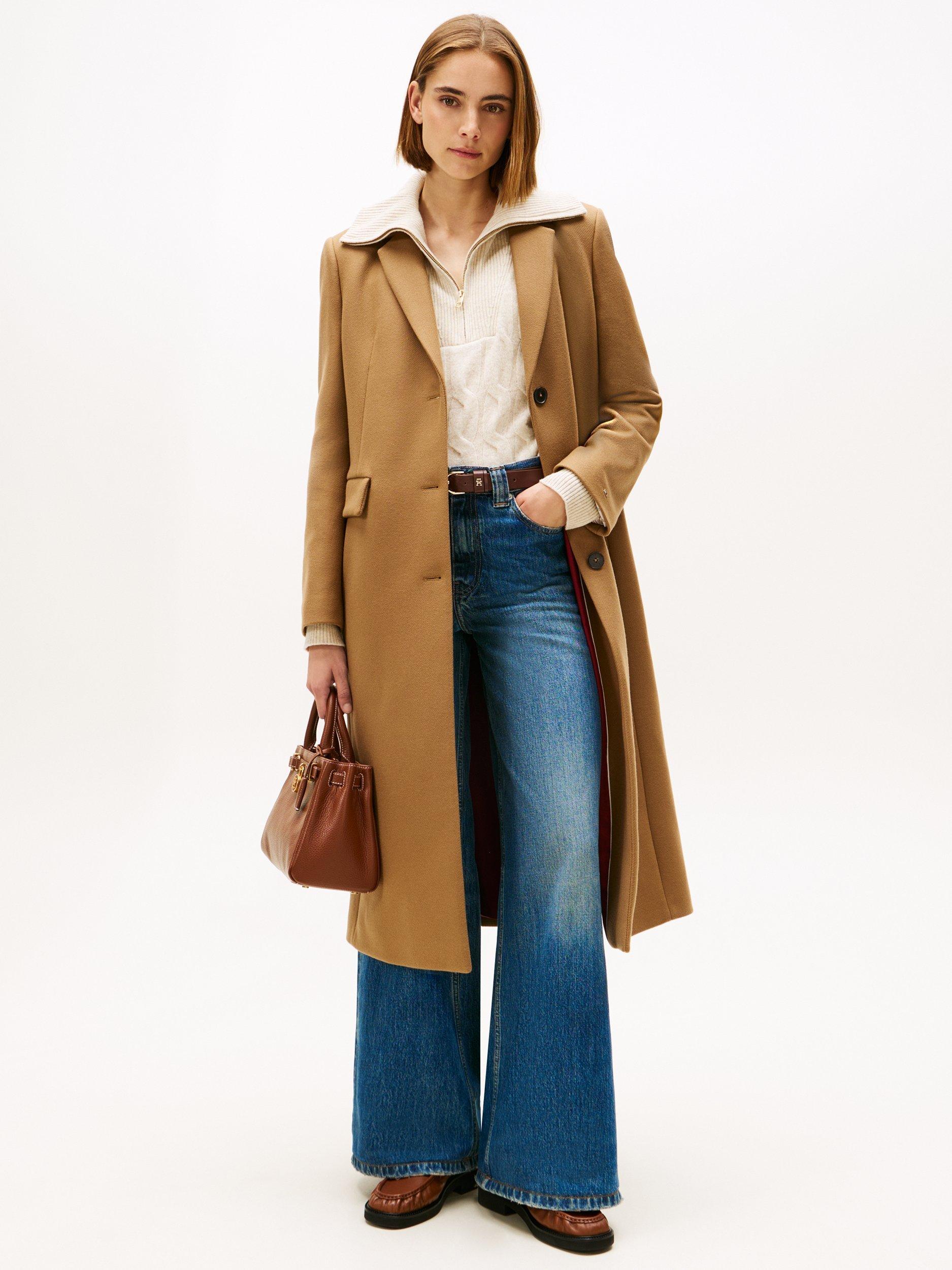 Tommy Hilfiger Wool Cashmere Blend Longline Coat, Light Sepia Brown