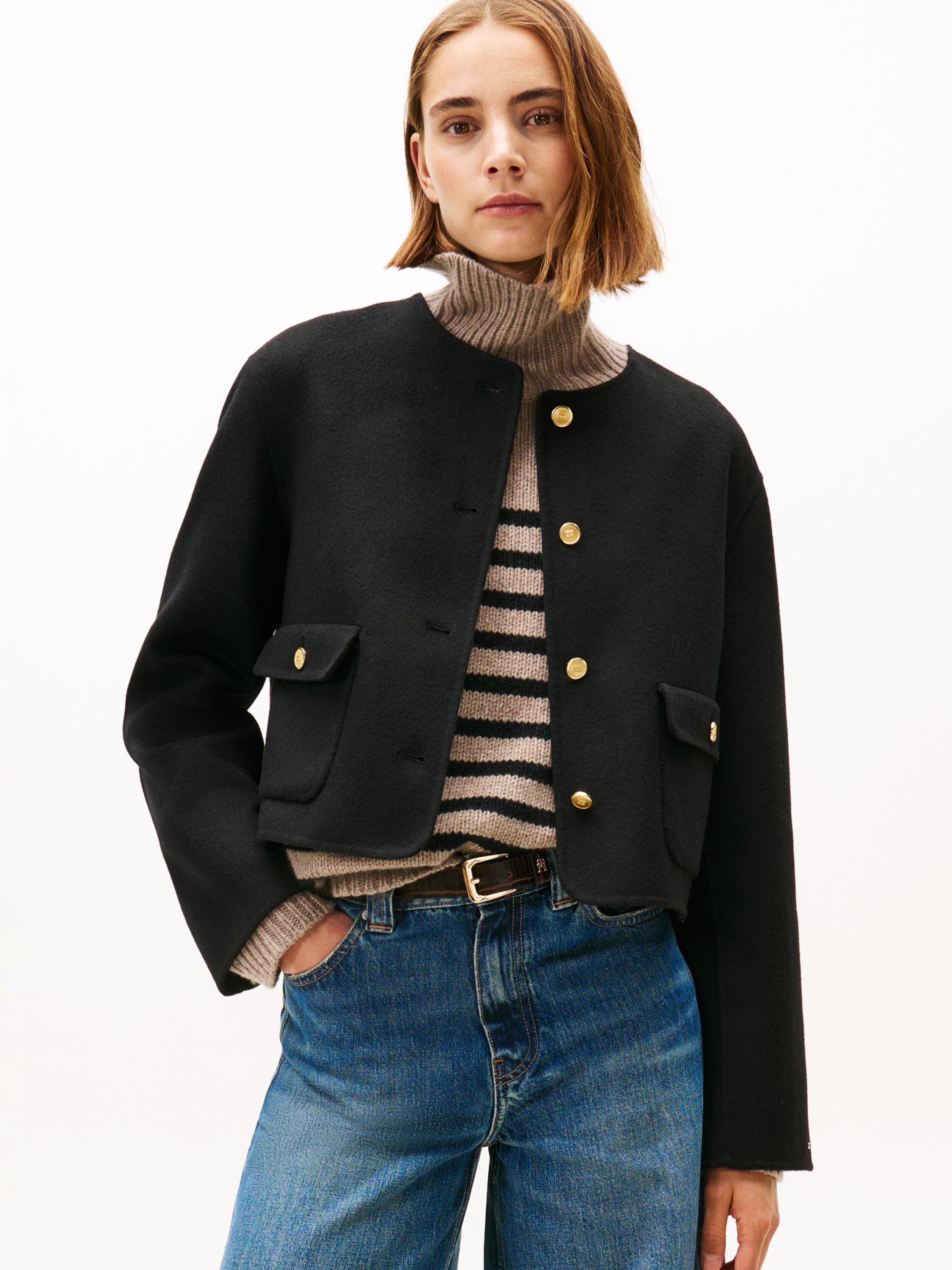 Product image 1 of 6, which shows Tommy Hilfiger Double Faced Wool Blend Jacket, Black, 8