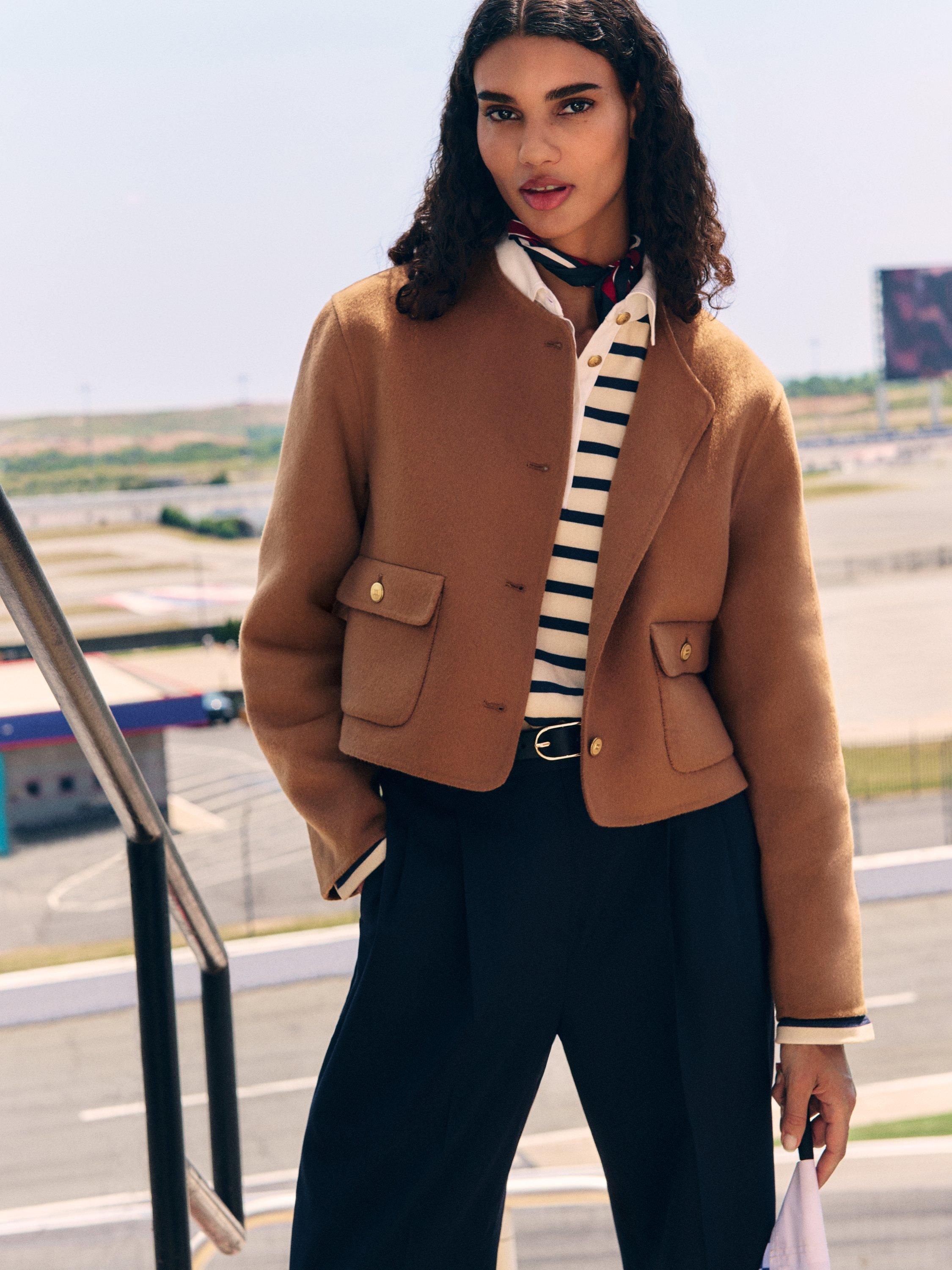 Product image 1 of 6, which shows Tommy Hilfiger Double Faced Wool Blend Jacket, Desert Khaki, 8