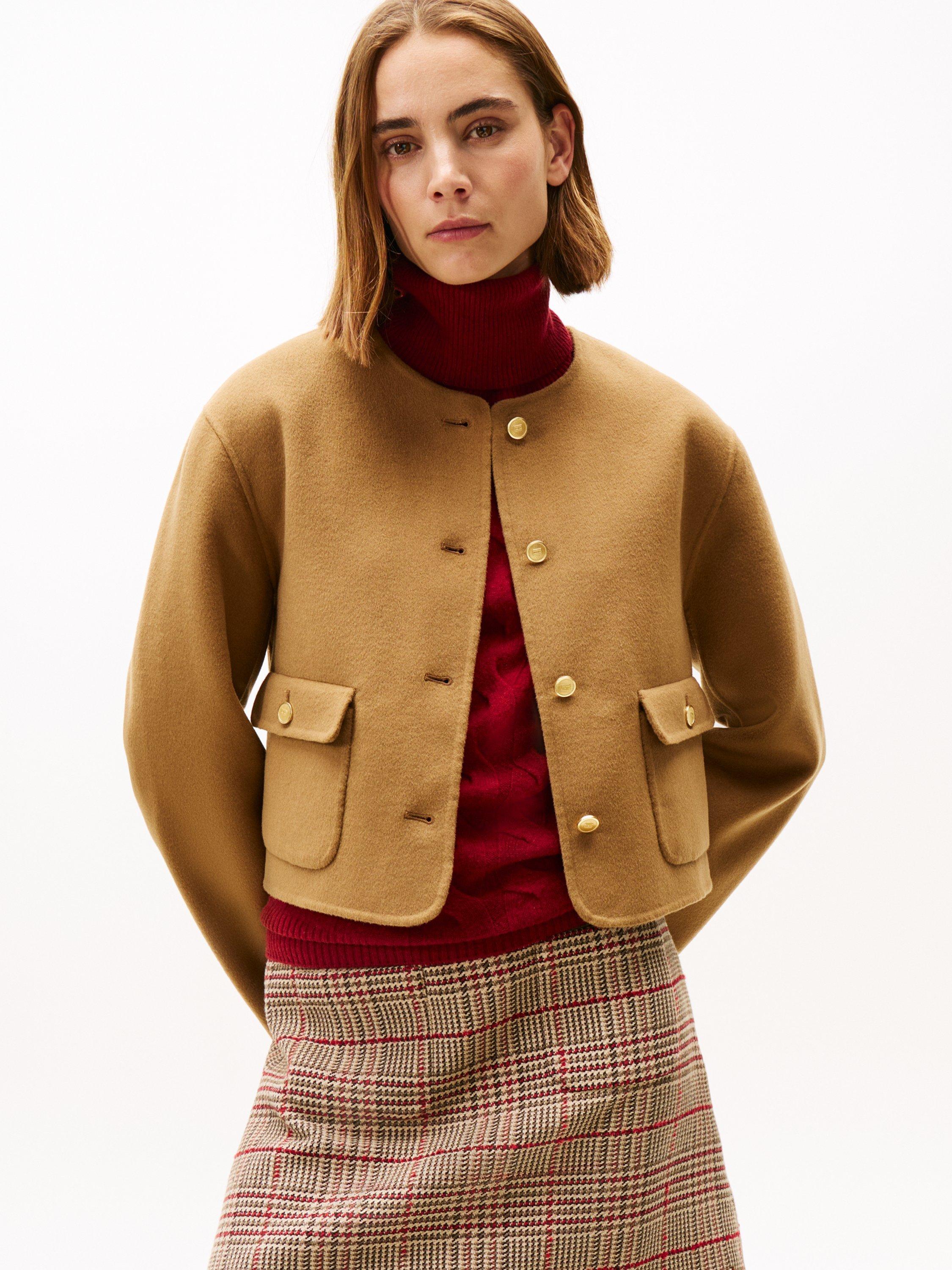 Product image 4 of 6, which shows Tommy Hilfiger Double Faced Wool Blend Jacket, Desert Khaki, 8