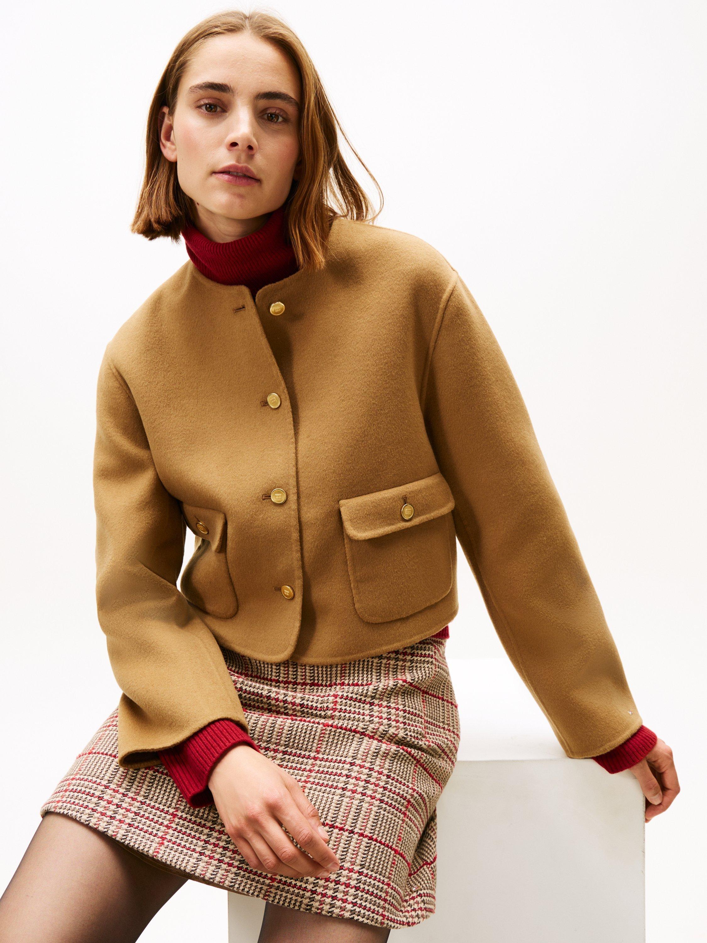 Product image 5 of 6, which shows Tommy Hilfiger Double Faced Wool Blend Jacket, Desert Khaki, 8