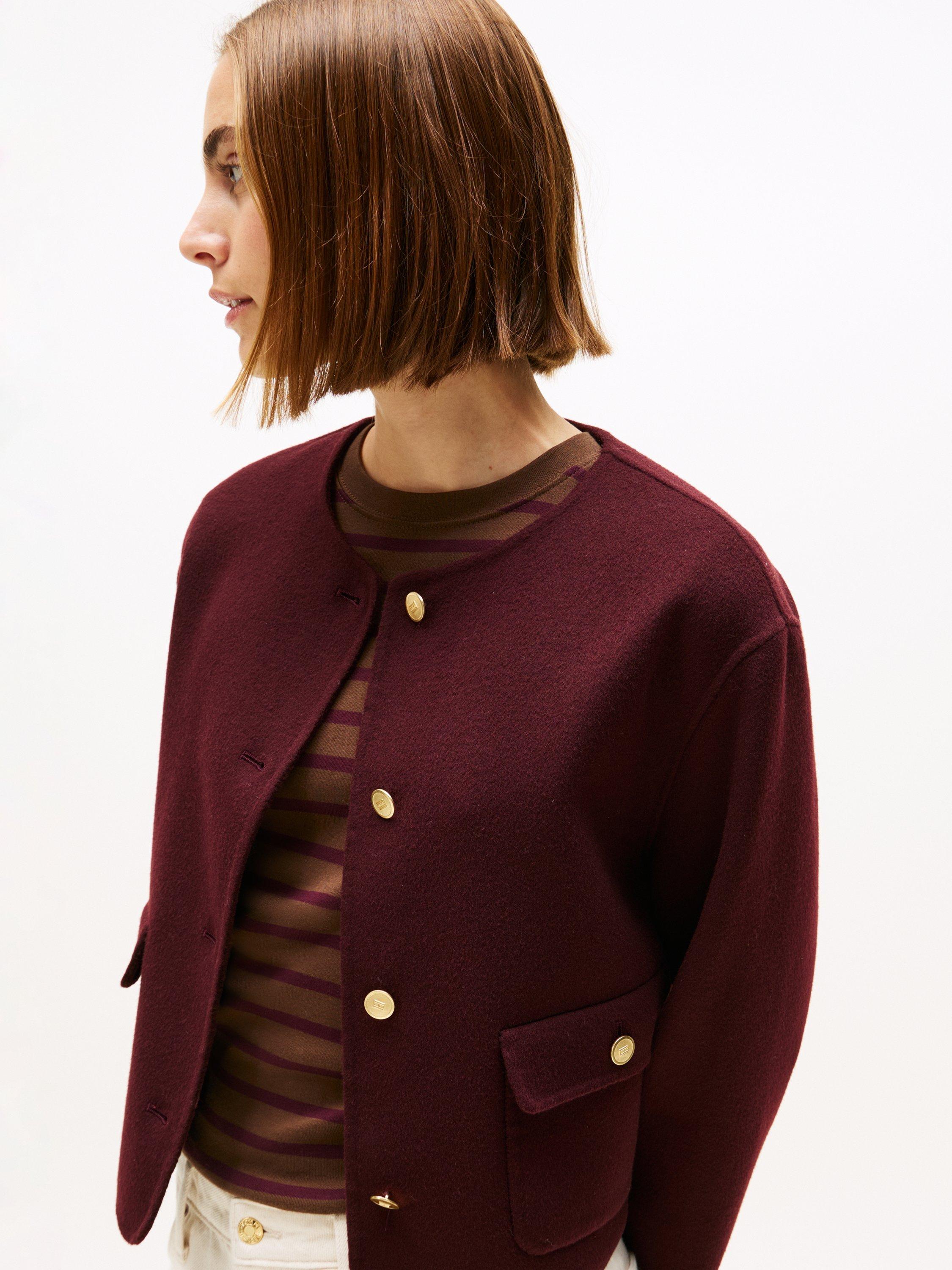 Product image 4 of 5, which shows Tommy Hilfiger Double Faced Wool Blend Jacket, Deep Burgundy, 6