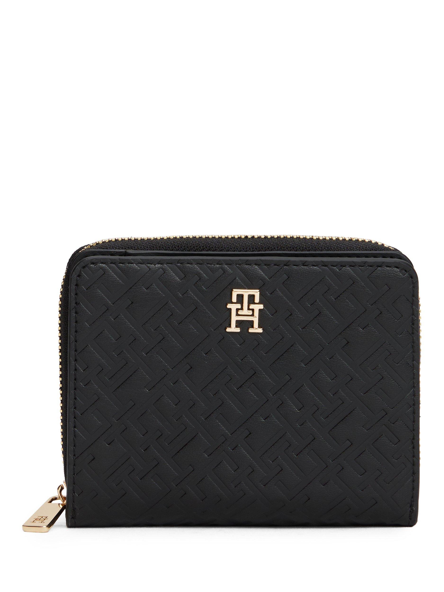Product image 1 of 4, which shows Tommy Hilfiger Monogram Logo Medium Zip Around Purse, Black, One Size