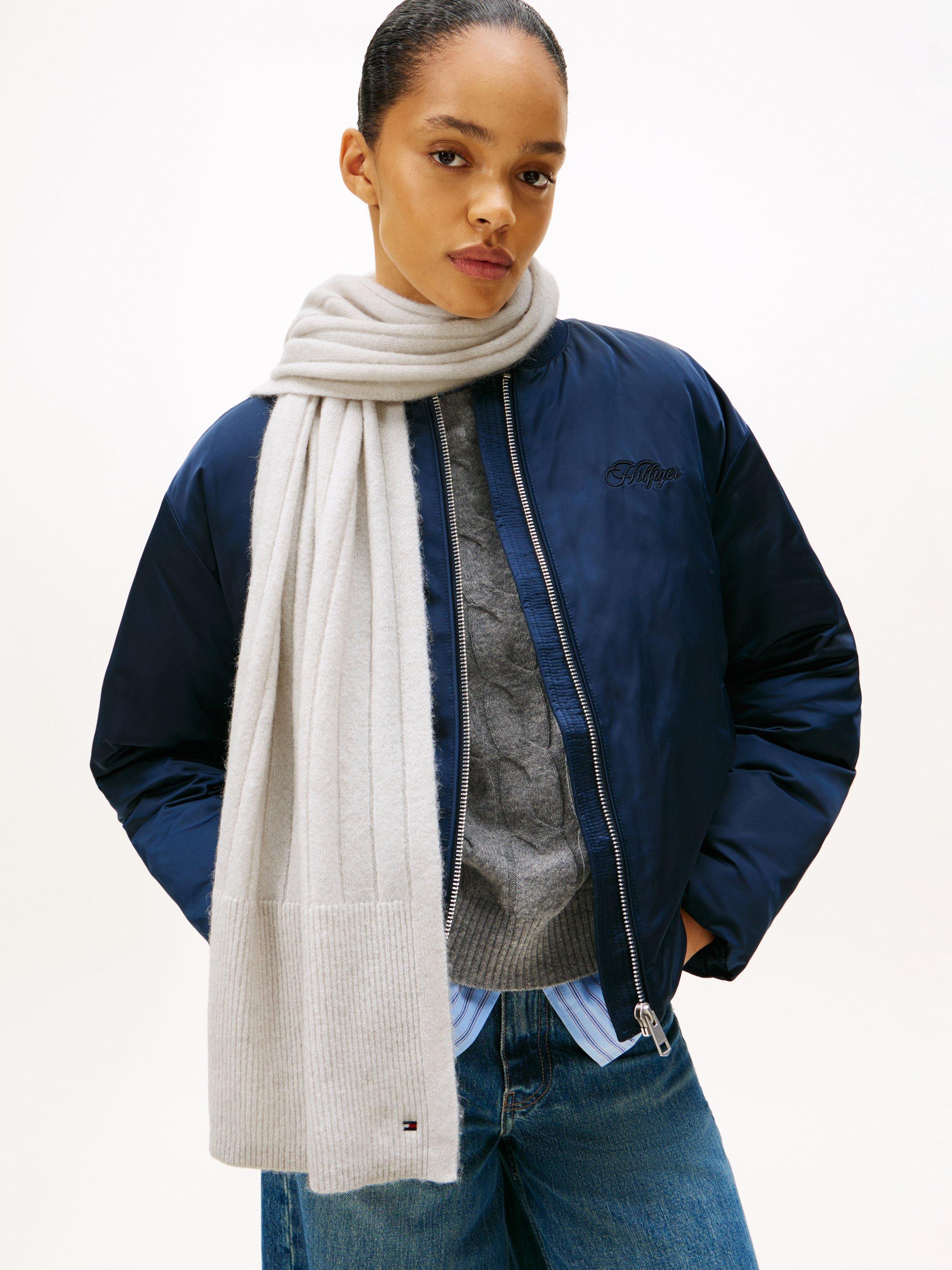 Product image 2 of 4, which shows Tommy Hilfiger Flag Ribbed Scarf, Grey Whisper, One Size