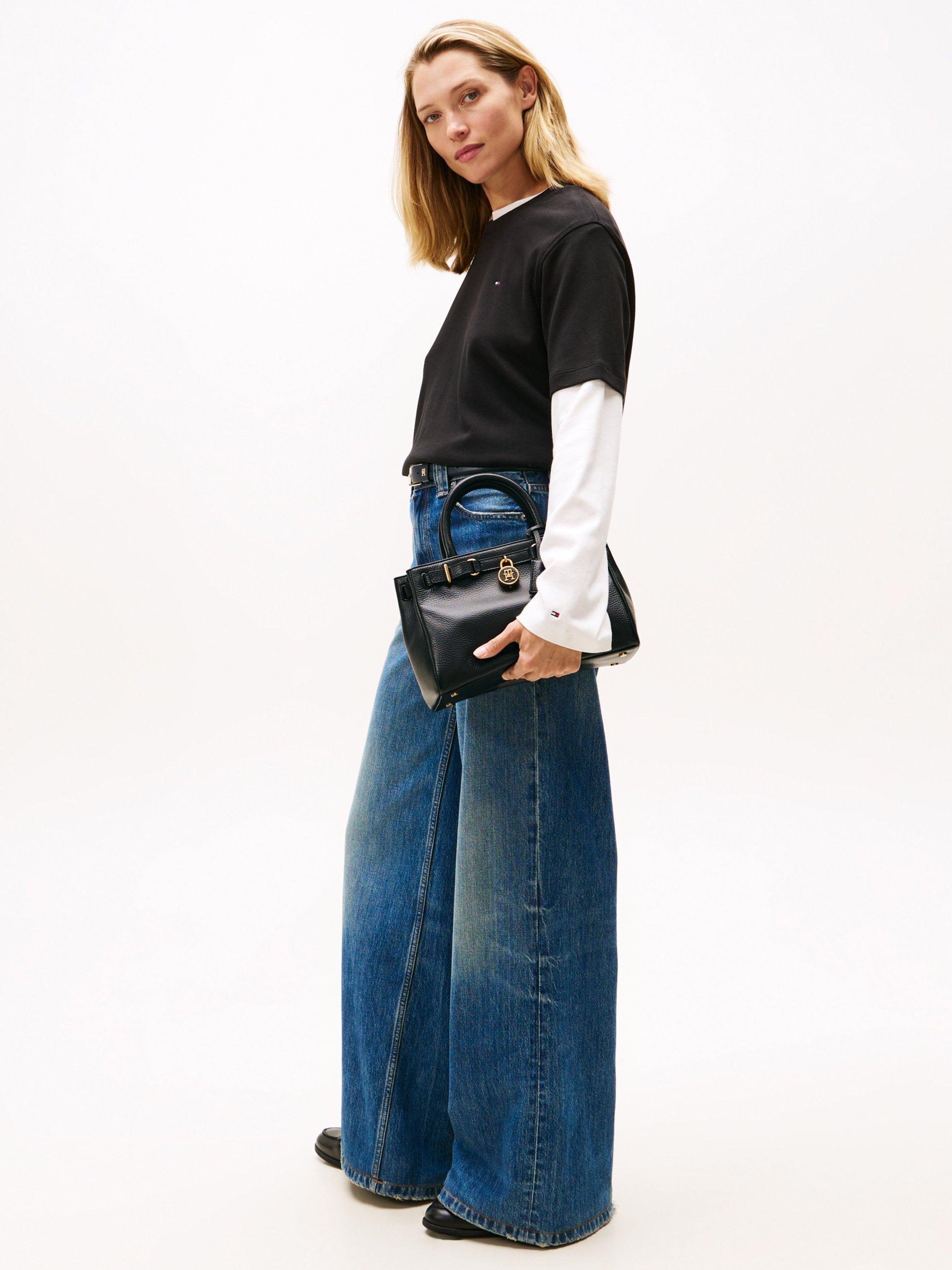 Product image 2 of 5, which shows Tommy Hilfiger American Icon Leather Bag, Black, One Size