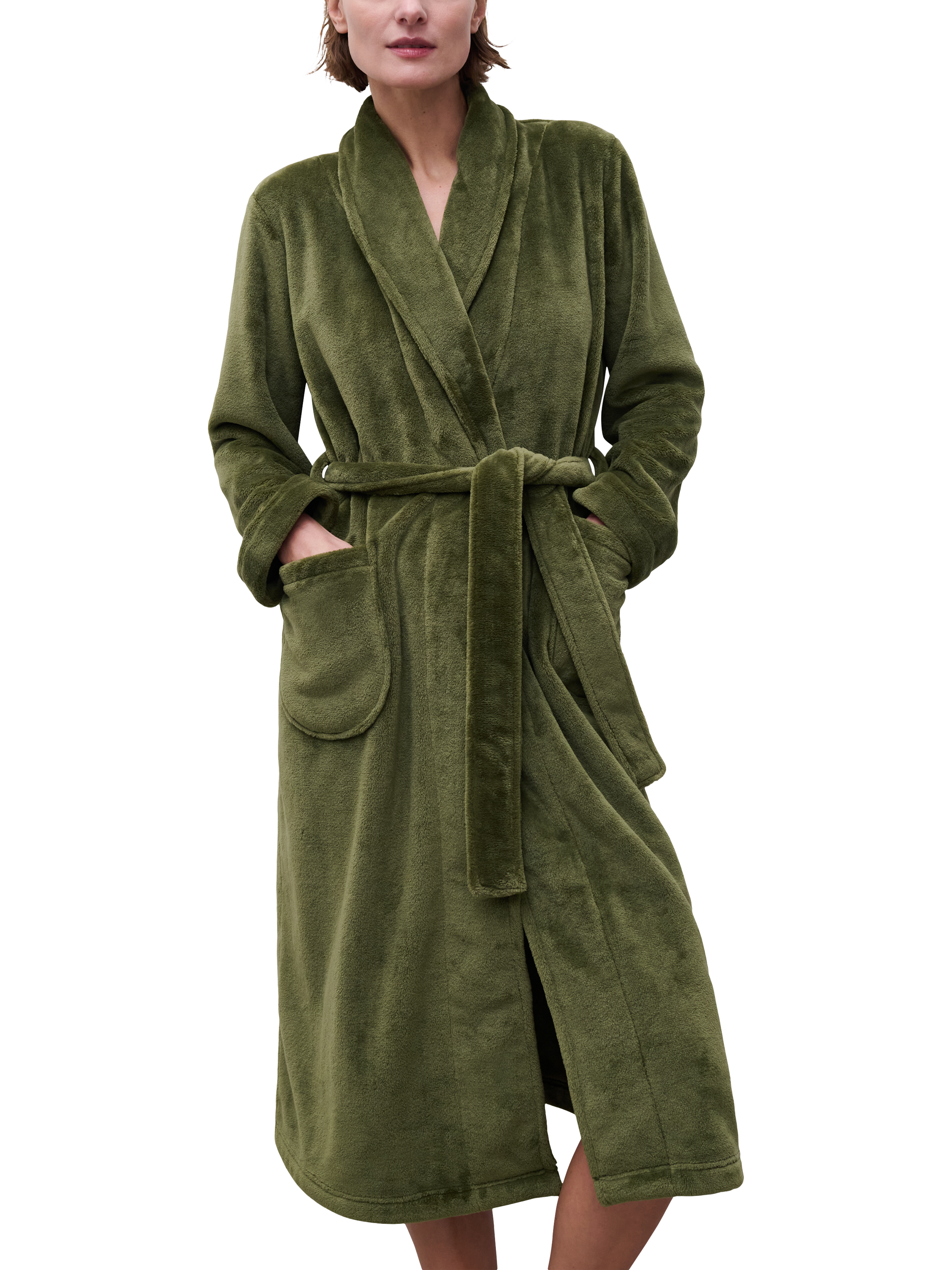 Product image 1 of 6, which shows Femilet Teddy Soft Feel Dressing Gown, Olive Green, S
