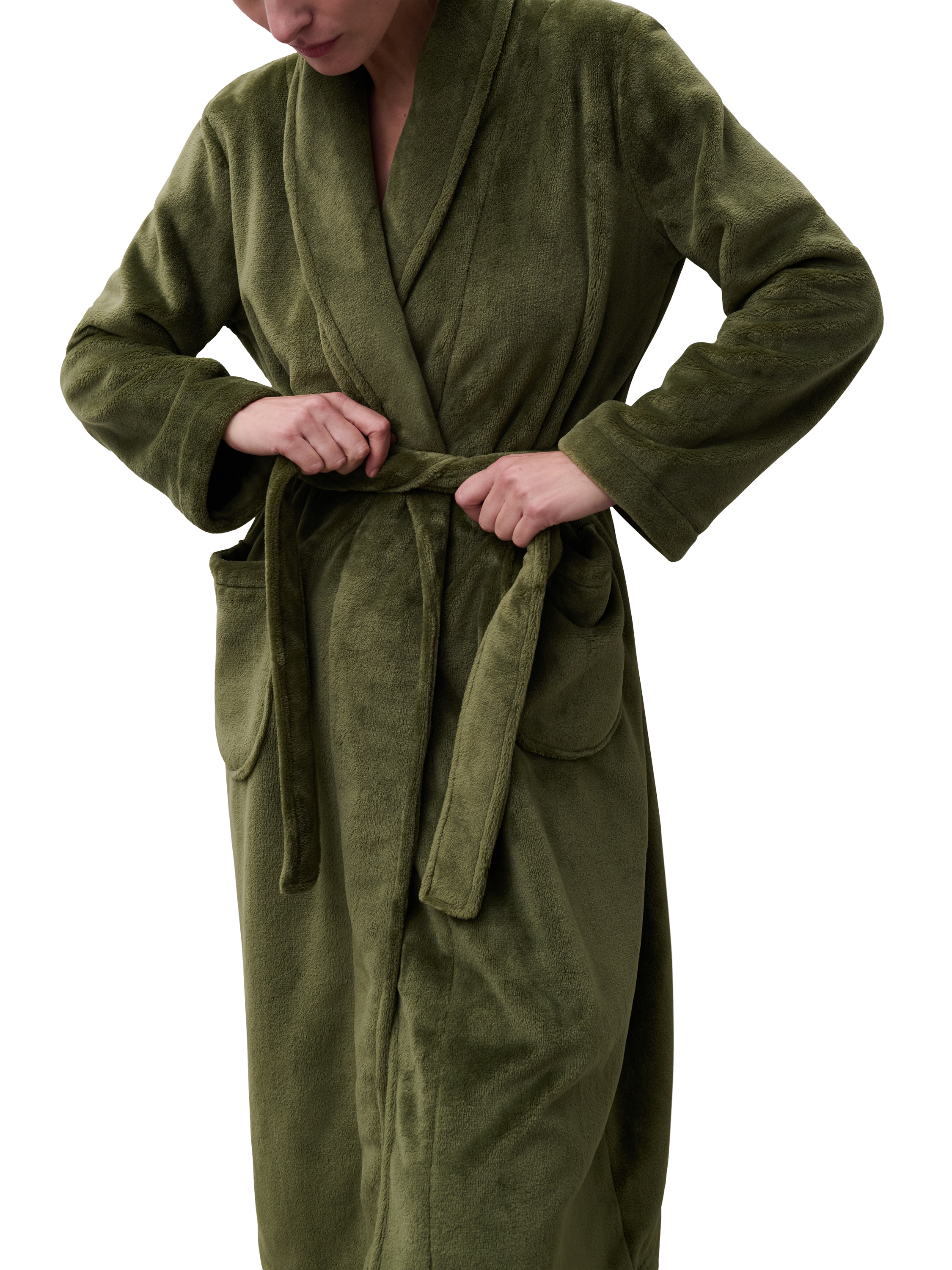 Product image 5 of 6, which shows Femilet Teddy Soft Feel Dressing Gown, Olive Green, S