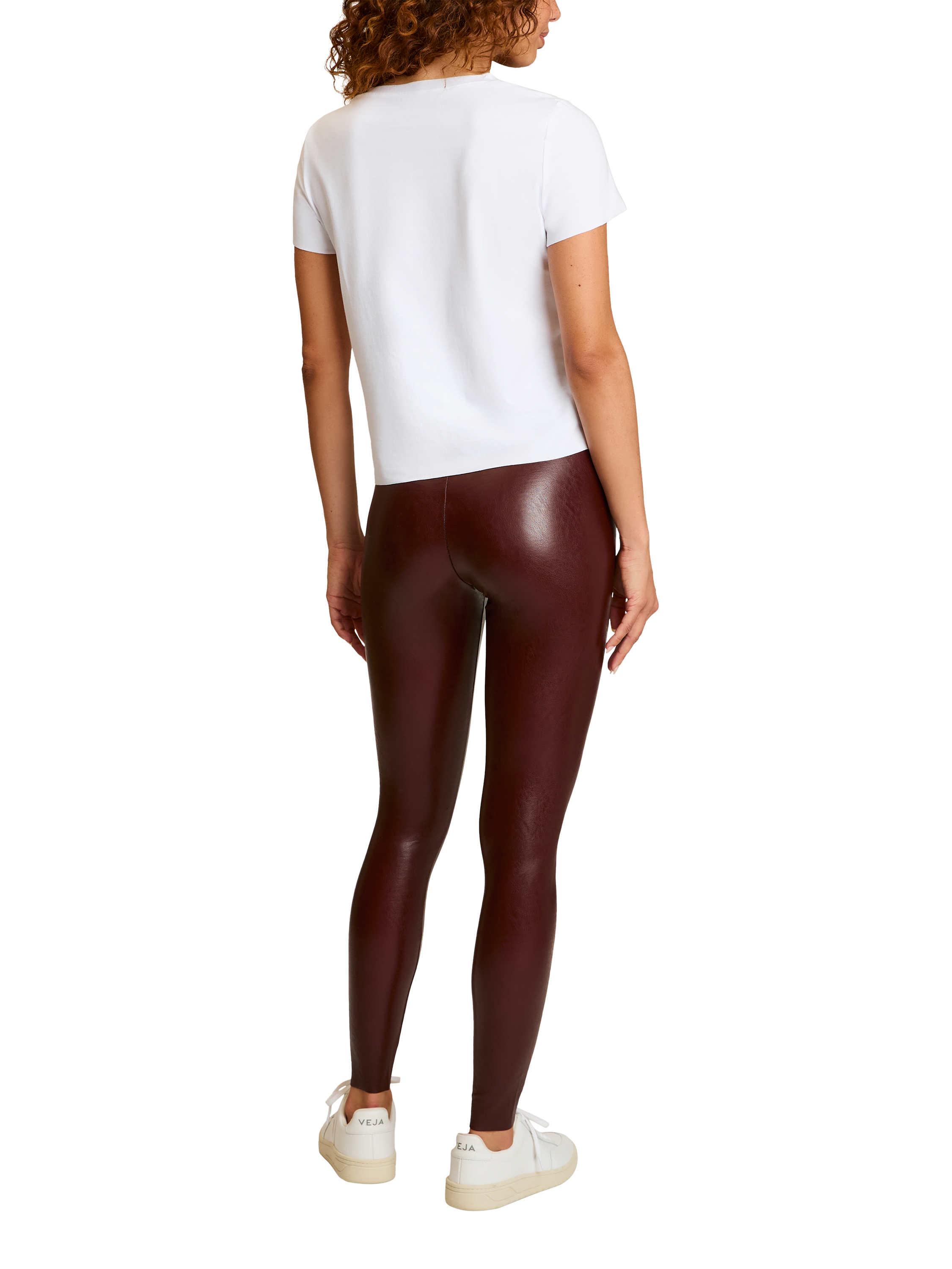 Product image 2 of 5, which shows Commando Faux Leather Ankle Grazer Leggings , Oxblood, XS