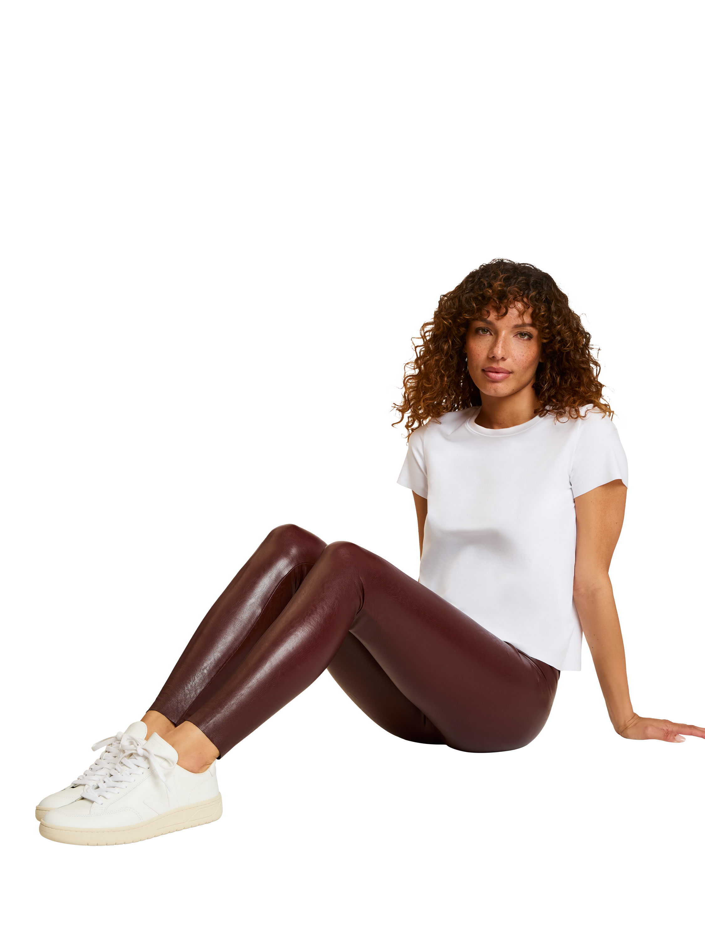 Product image 4 of 5, which shows Commando Faux Leather Ankle Grazer Leggings , Oxblood, XS