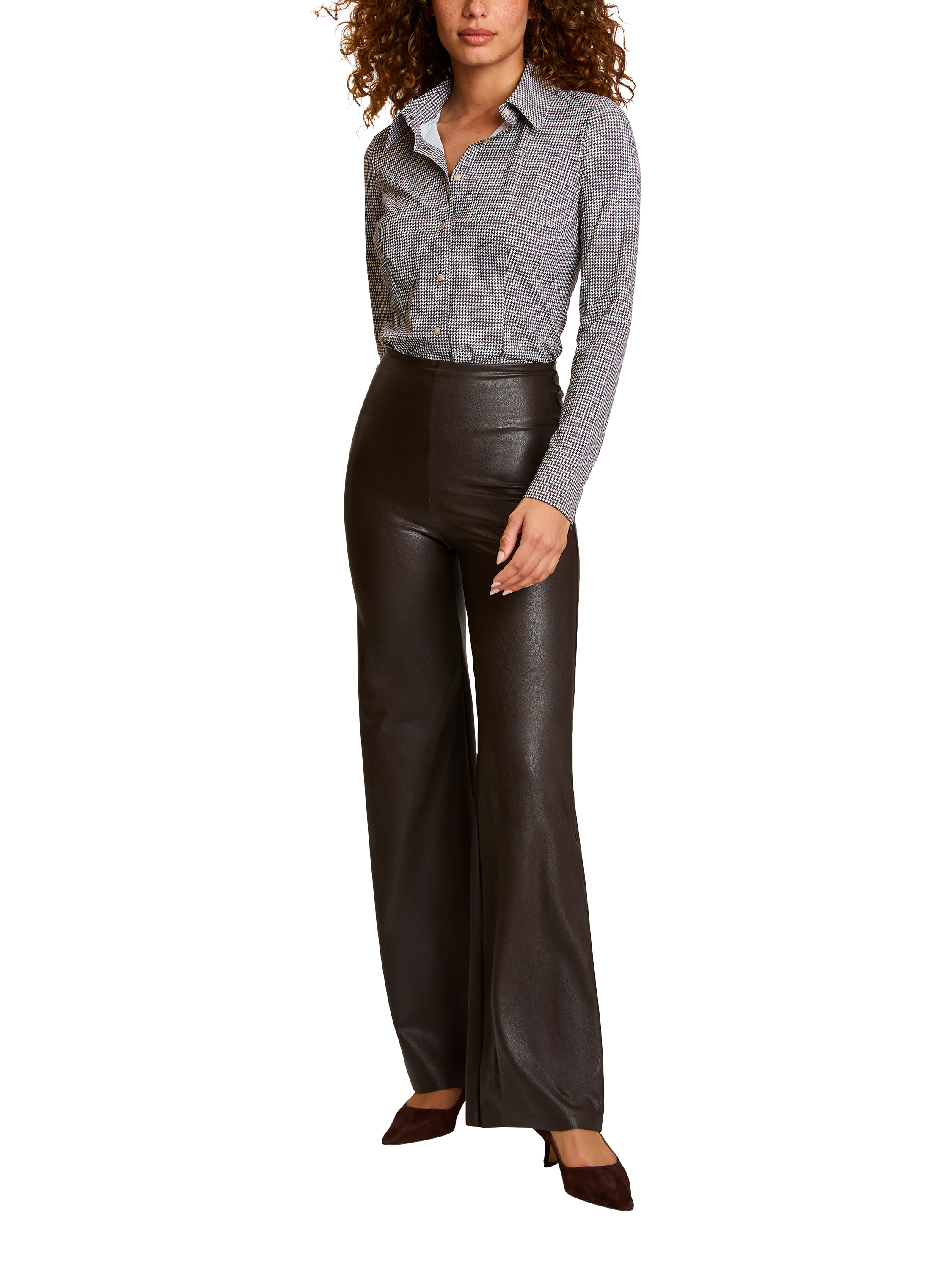 Product image 1 of 4, which shows Commando Faux Leather Wide Leg Trousers, Espresso, XS