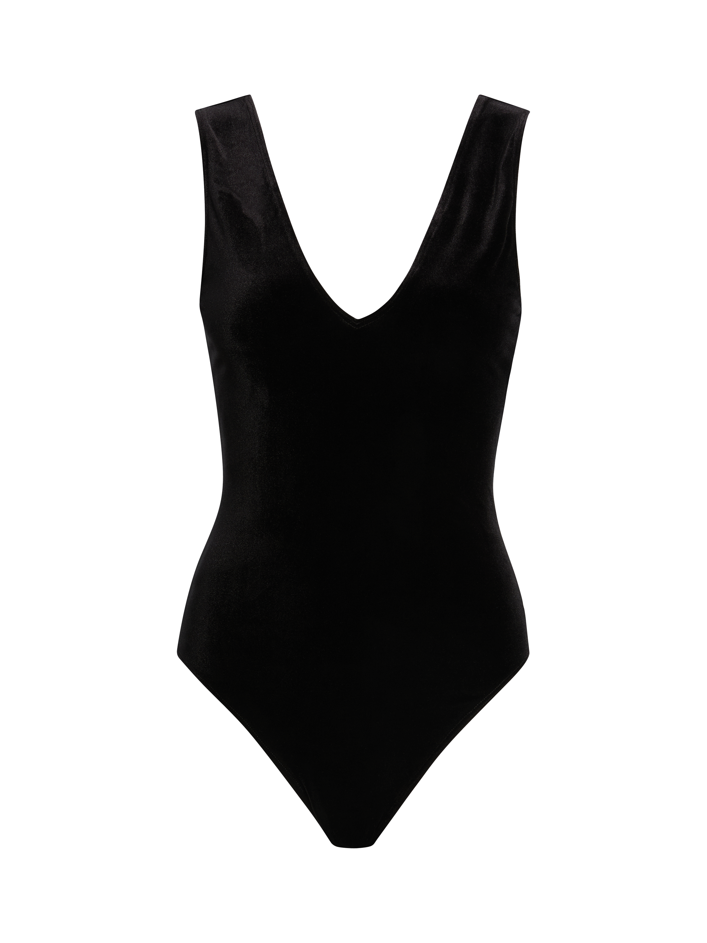 Product image 5 of 5, which shows Commando Velvet Deep V Bodysuit, Black, XS