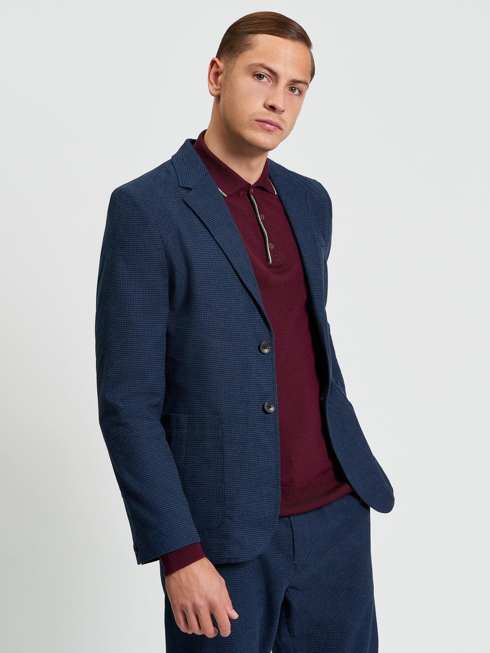 Product image 1 of 6, which shows Ben Sherman Puppytooth Blazer, Marine, S