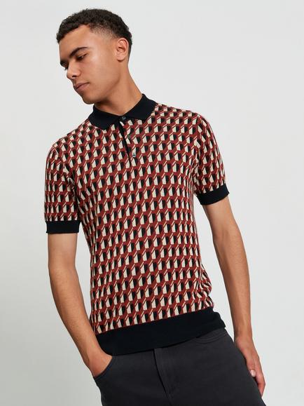 Ben Sherman All Over Jacquard Polo Shirt, Black, Black
