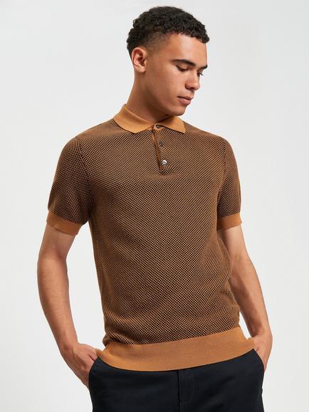 Ben Sherman Bi Coloured Textured Cotton Polo Shirt, Camel