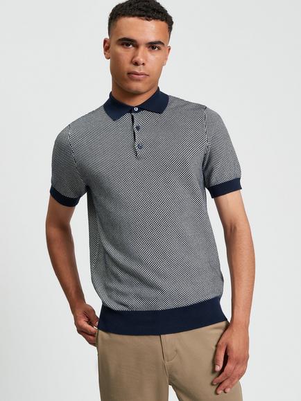 Ben Sherman Bi Coloured Textured Cotton Polo Shirt, Dark Navy/White