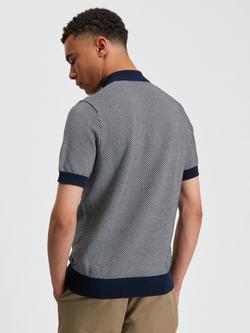 Ben Sherman Bi Coloured Textured Cotton Polo Shirt - view 2, Dark Navy/White