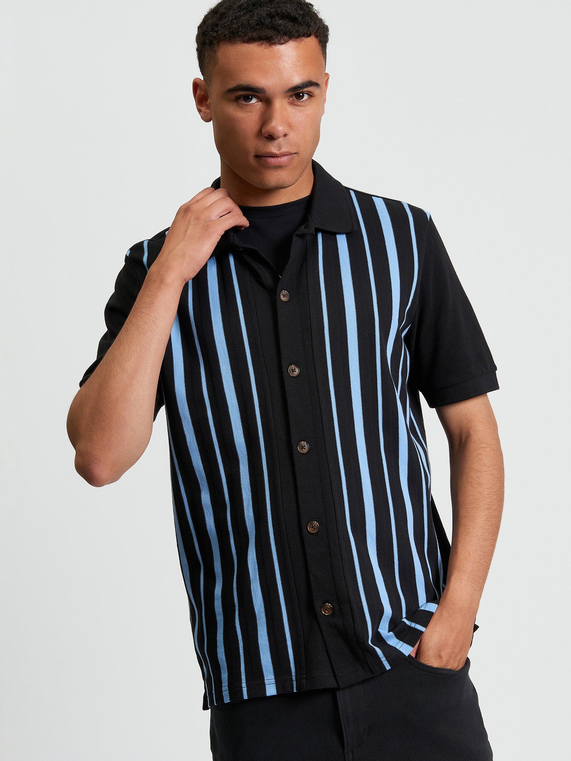 Product image 1 of 5, which shows Ben Sherman Button Up Stripe Polo Shirt, Black/Blue, S