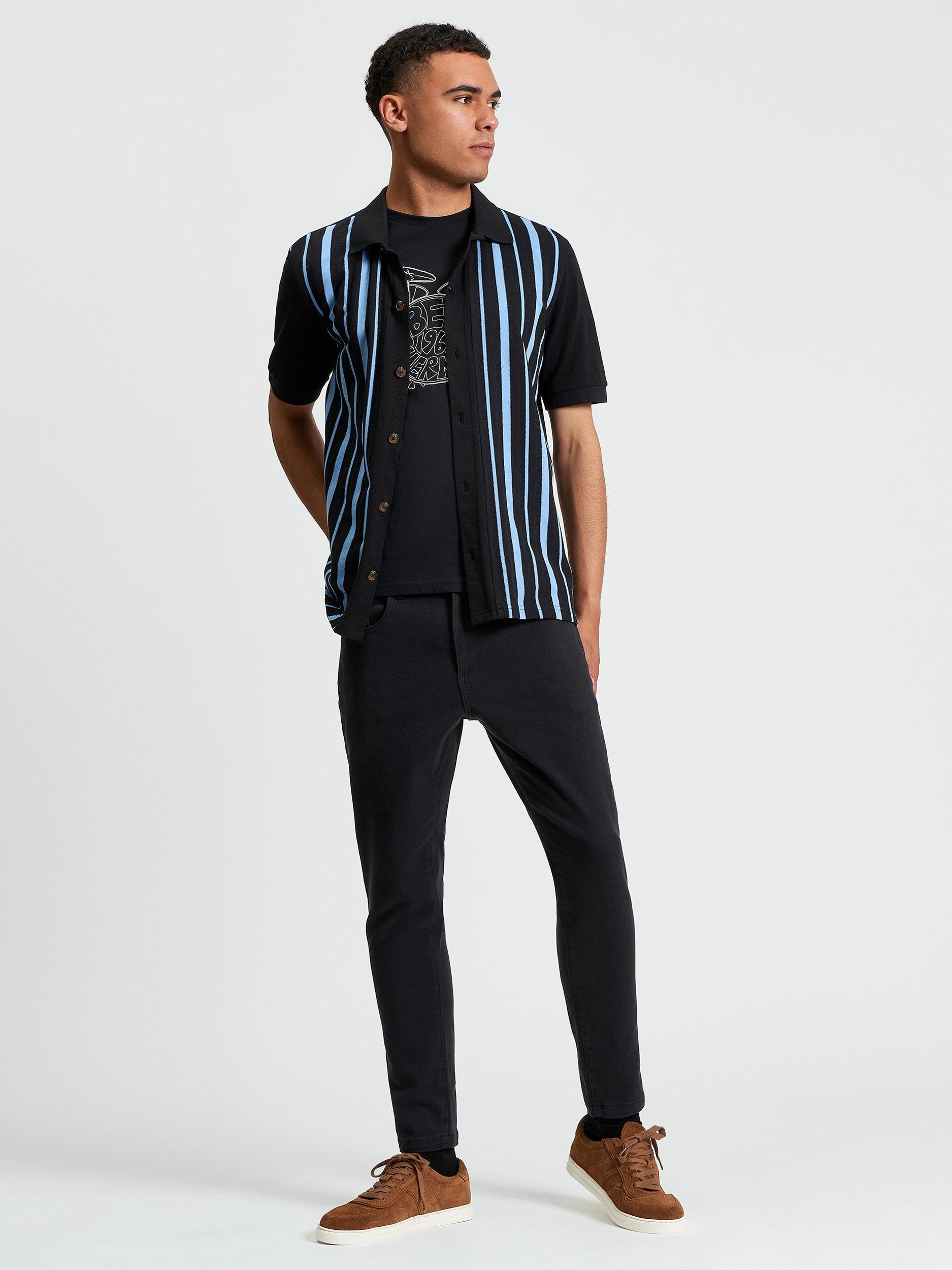 Product image 3 of 5, which shows Ben Sherman Button Up Stripe Polo Shirt, Black/Blue, S