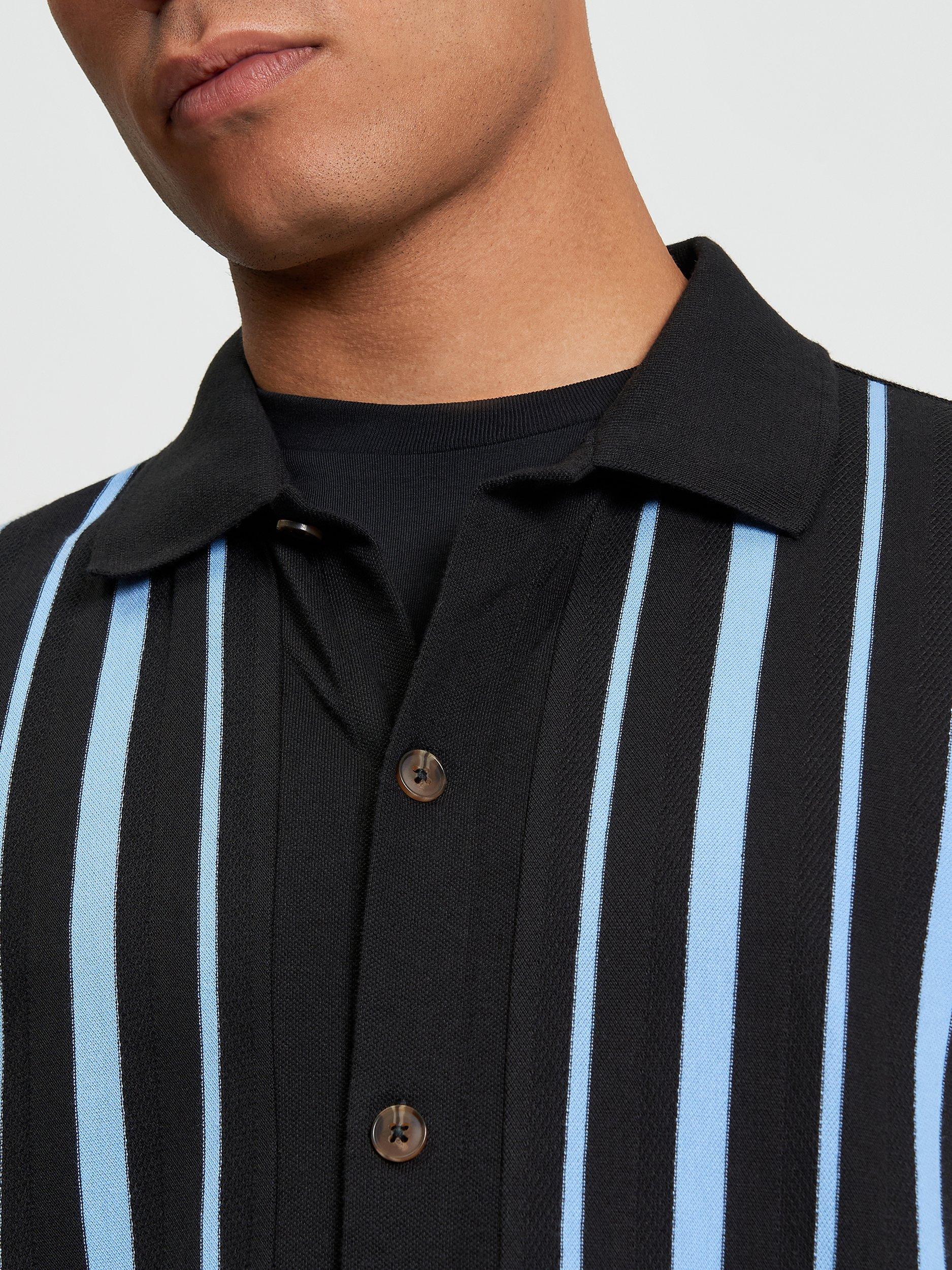 Product image 4 of 5, which shows Ben Sherman Button Up Stripe Polo Shirt, Black/Blue, S