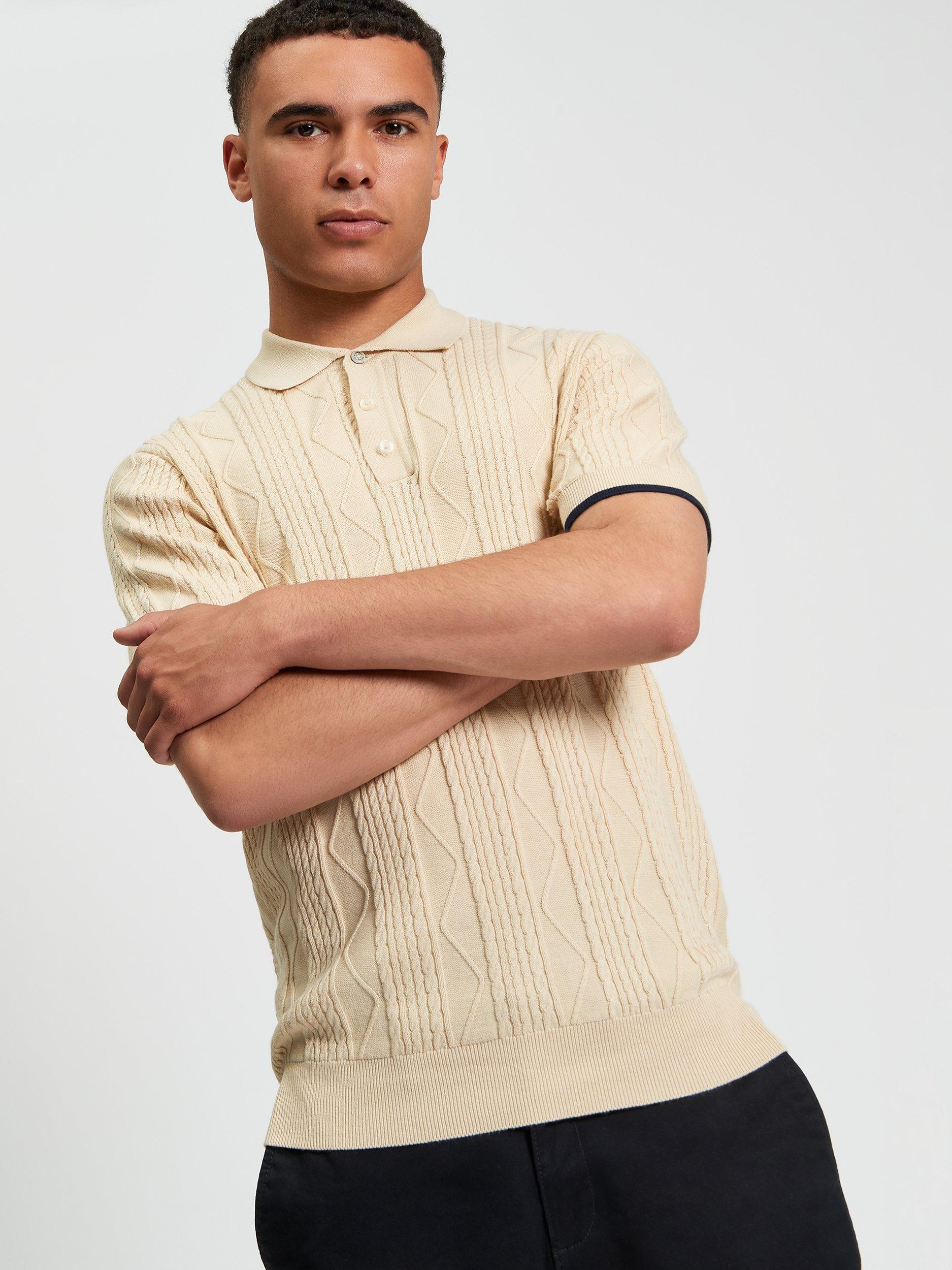 Product image 1 of 5, which shows Ben Sherman Cable Texture Polo Shirt, Fog, S