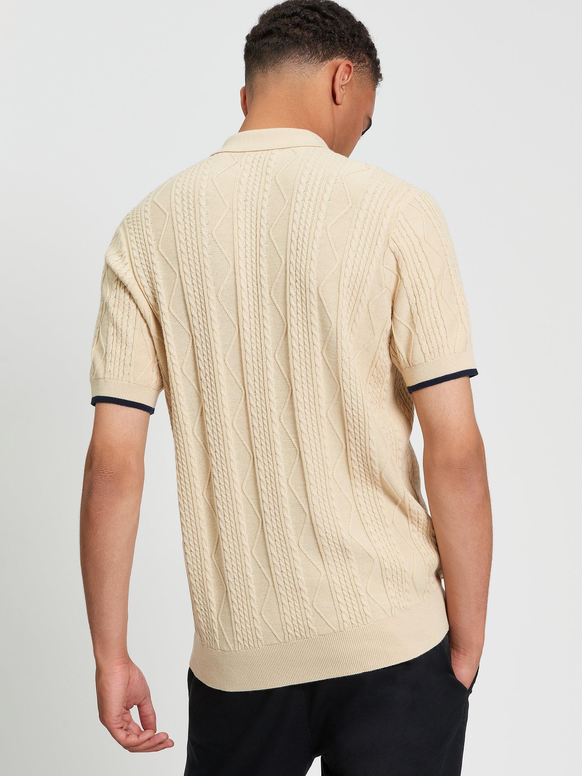 Product image 2 of 5, which shows Ben Sherman Cable Texture Polo Shirt, Fog, S